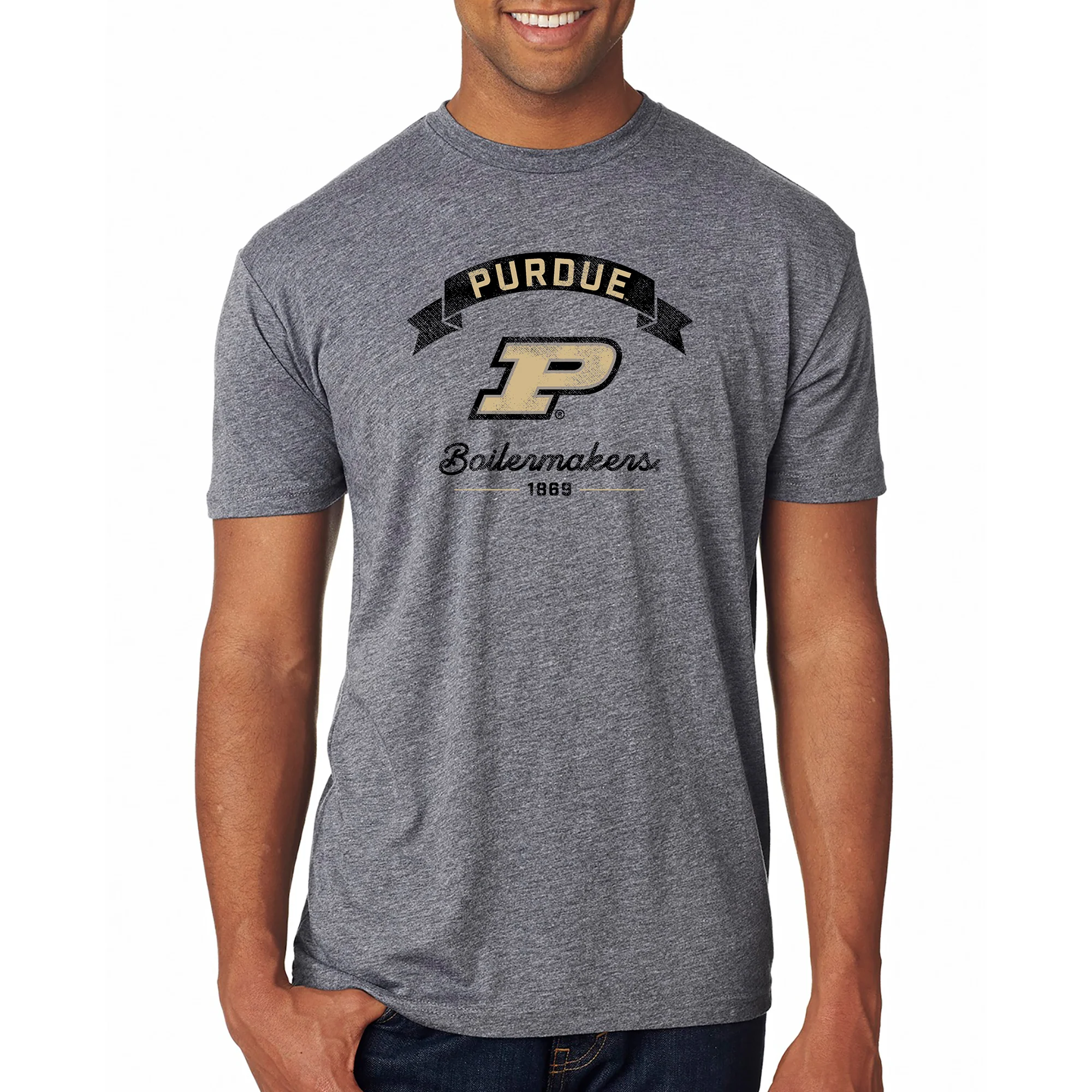 Purdue Ribbon Arc NLA Triblend T-Shirt - Premium Heather - Image 3