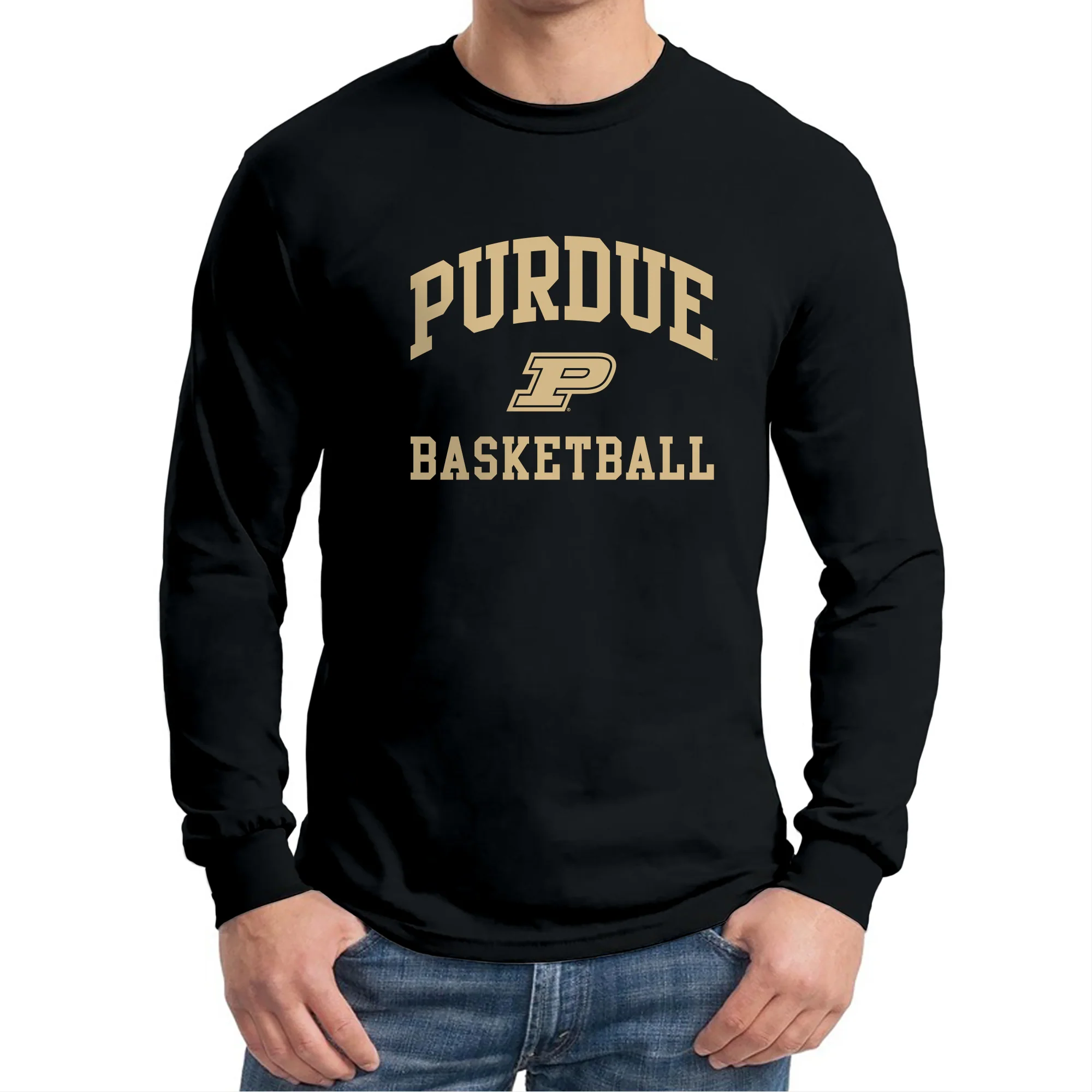 Purdue Boilermakers Arch Logo Basketball Long Sleeve T Shirt - Black - Image 3