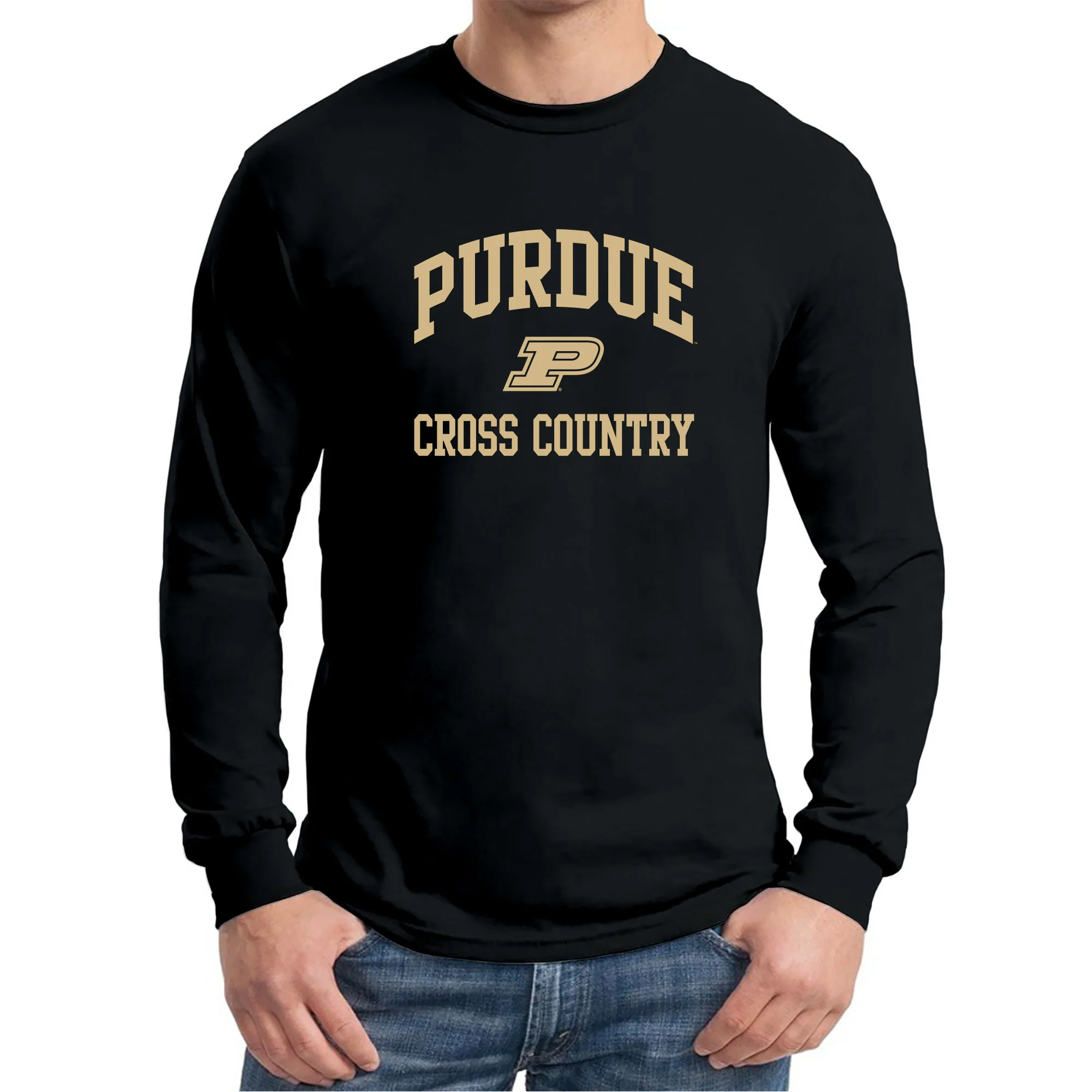 Purdue University Boilermakers Arch Logo Cross Country Long Sleeve T Shirt - Black - Image 3