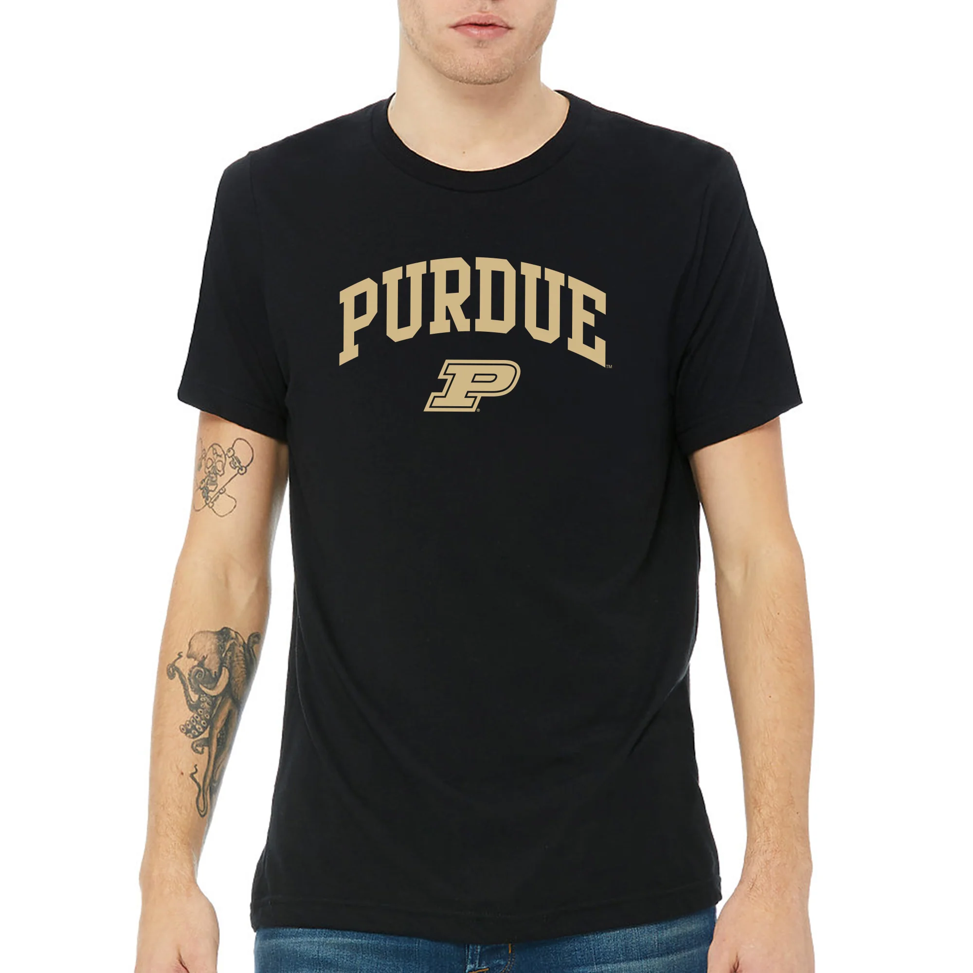 Purdue University Boilermakers Arch Logo Short Sleeve T Shirt - Black - Image 3