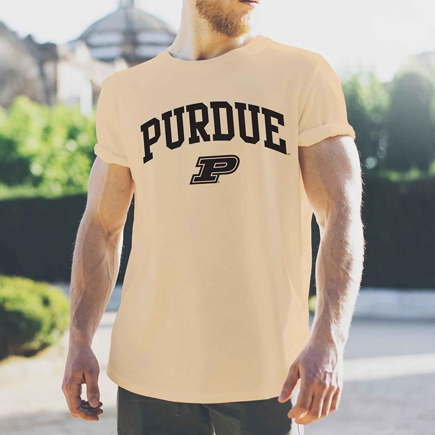 Purdue University Boilermakers Arch Logo Short Sleeve T Shirt - Vegas Gold - Image 4