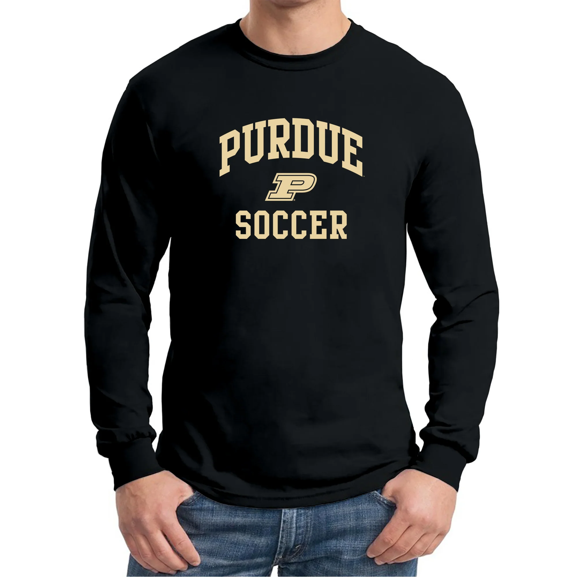 Purdue University Boilermakers Arch Logo Soccer Long Sleeve T Shirt - Black - Image 3