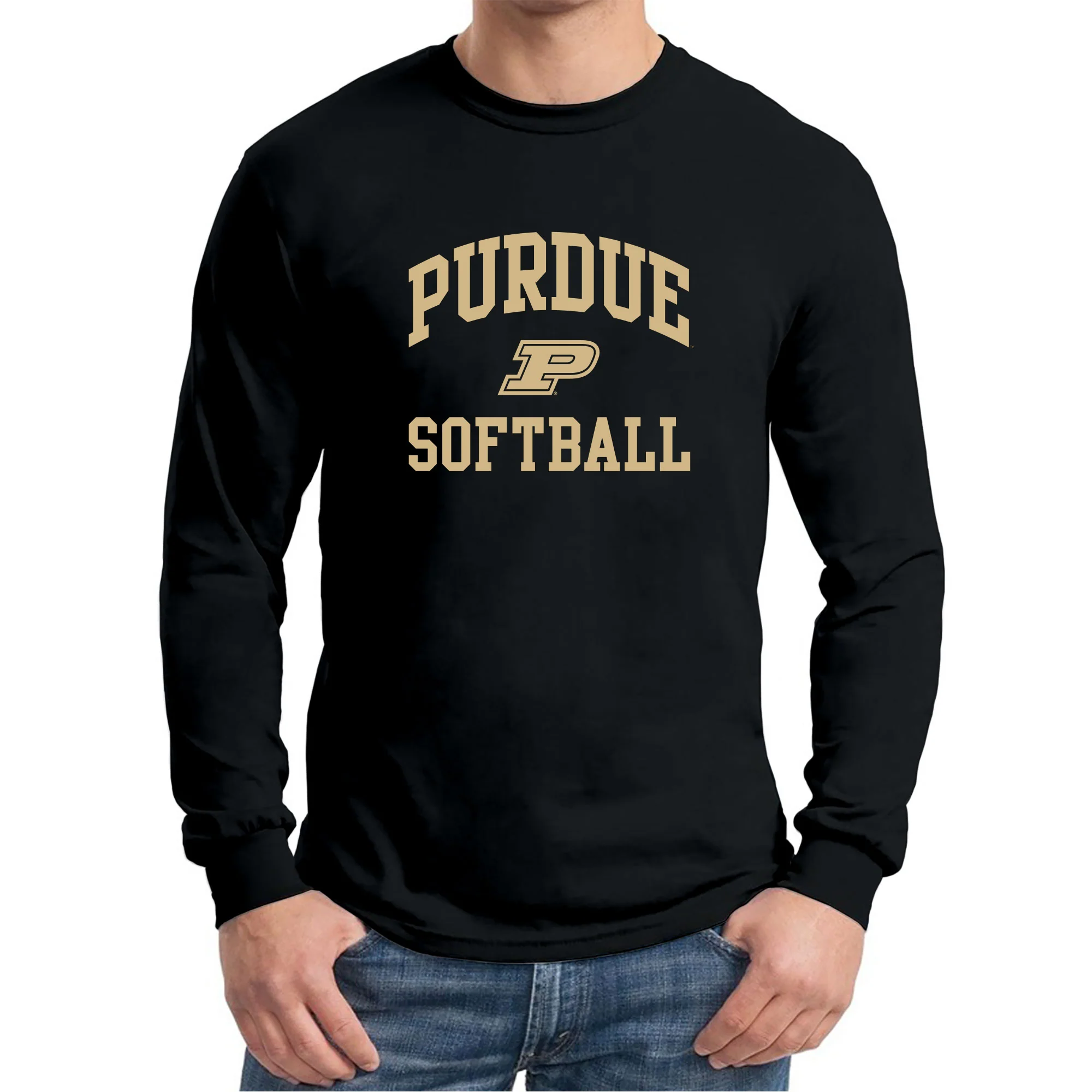 Purdue University Boilermakers Arch Logo Softball Long Sleeve T Shirt - Black - Image 3