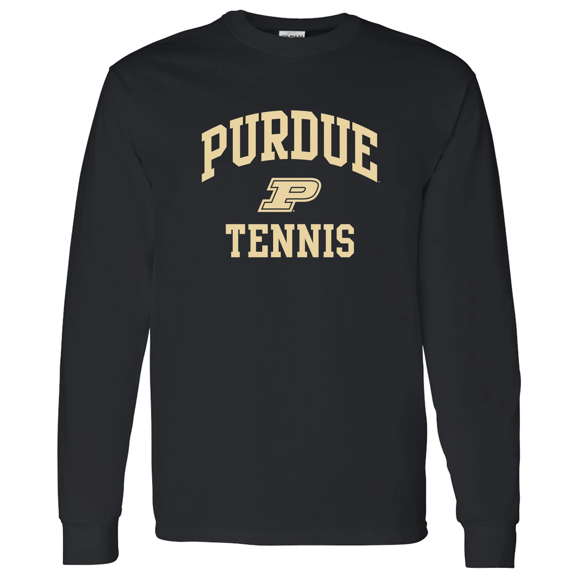 Purdue University Boilermakers Arch Logo Tennis Long Sleeve T Shirt - Black