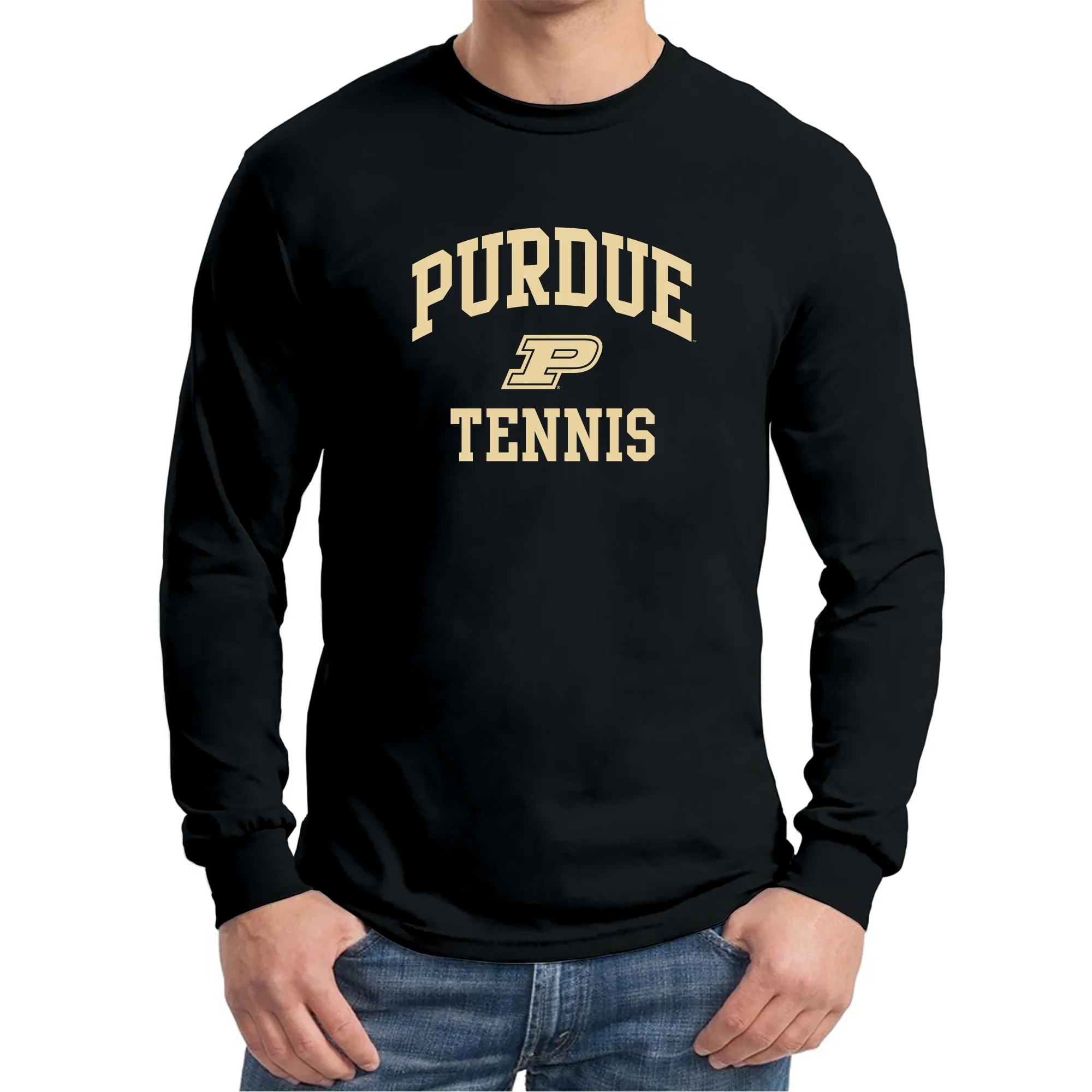 Purdue University Boilermakers Arch Logo Tennis Long Sleeve T Shirt - Black - Image 3