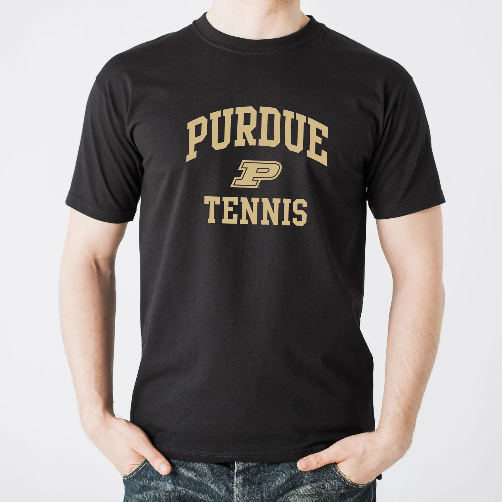 Purdue University Boilermakers Arch Logo Tennis Short Sleeve T Shirt - Black - Image 3