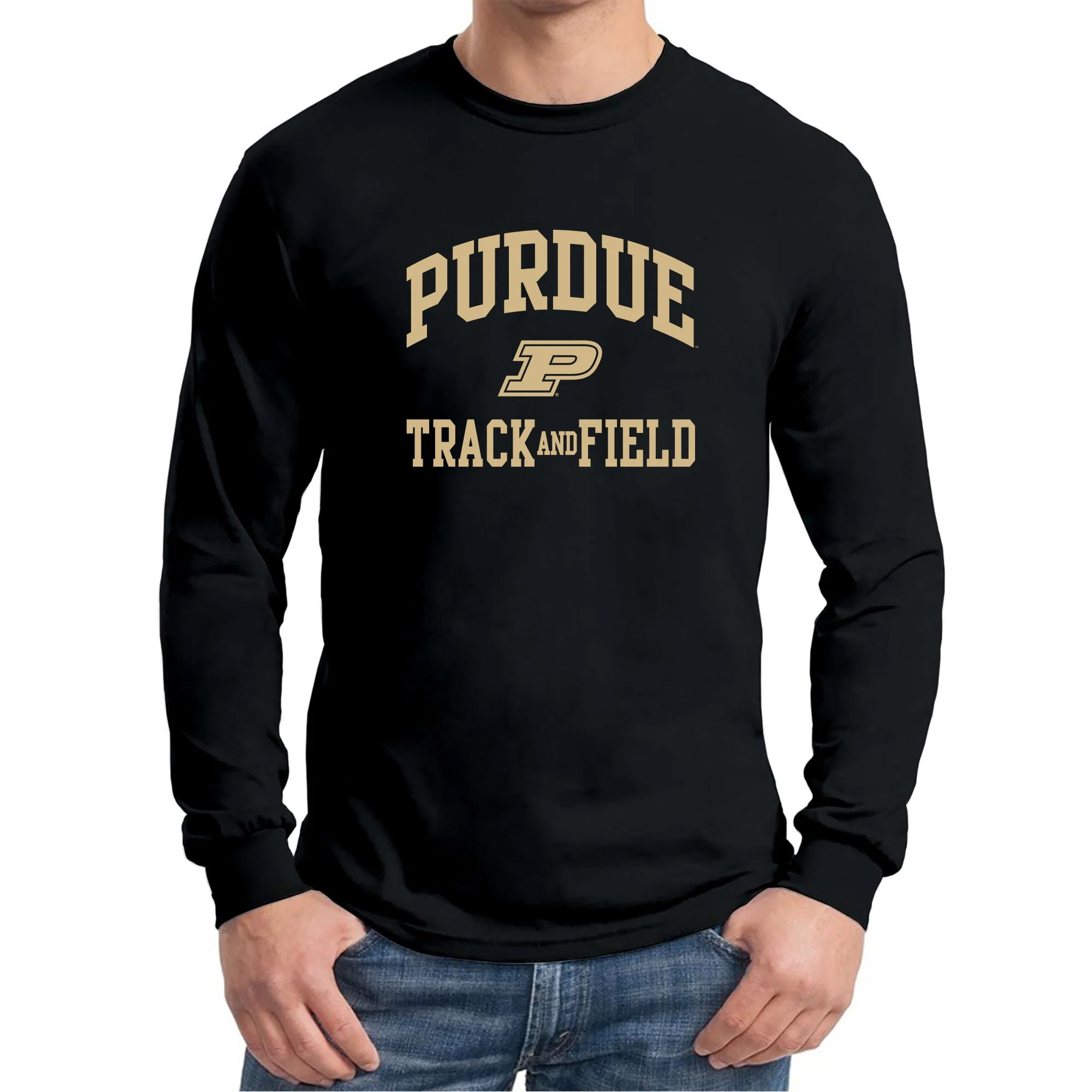 Purdue University Boilermakers Arch Logo Track & Field Long Sleeve T Shirt - Black - Image 3
