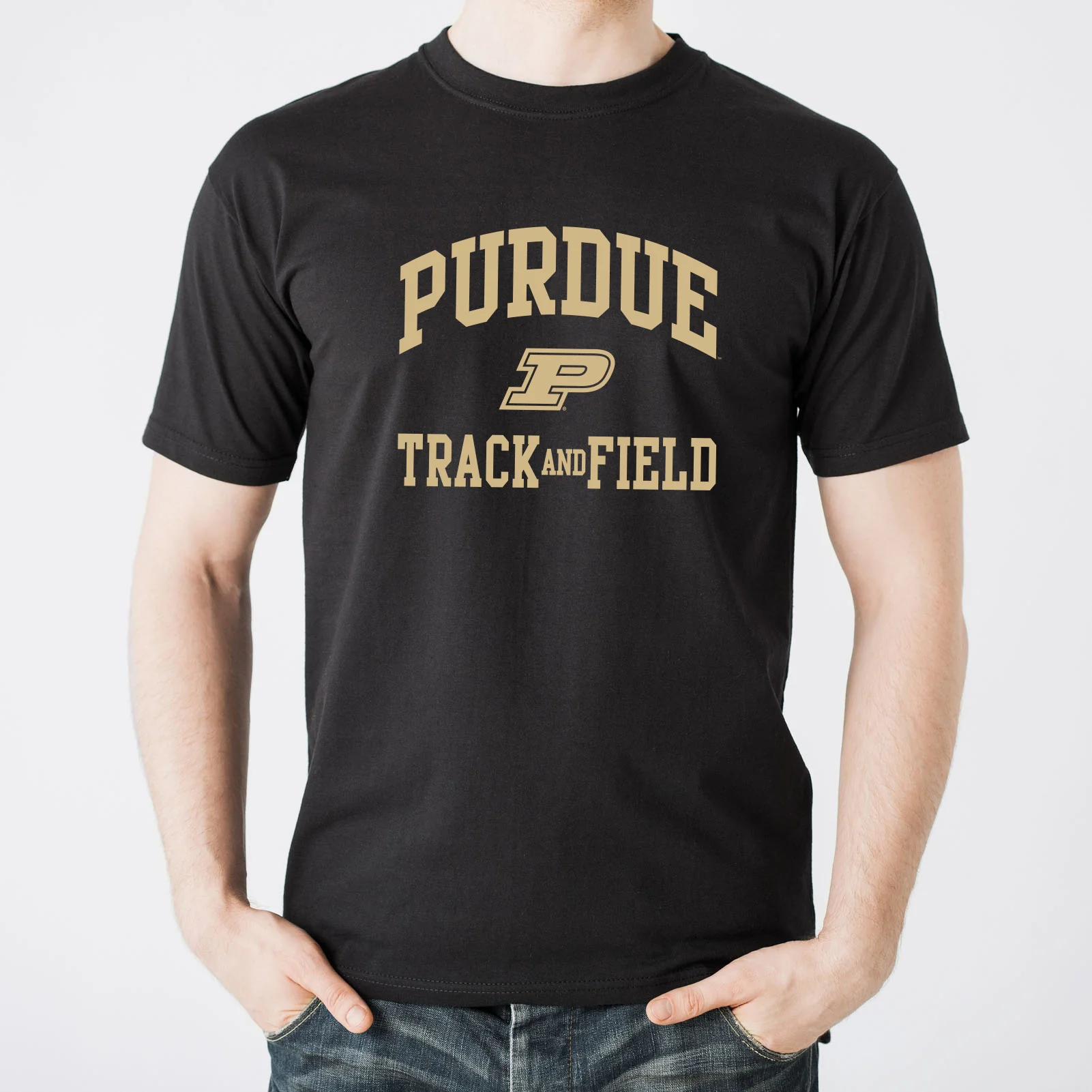 Purdue University Boilermakers Arch Logo Track & Field Short Sleeve T Shirt - Black - Image 3