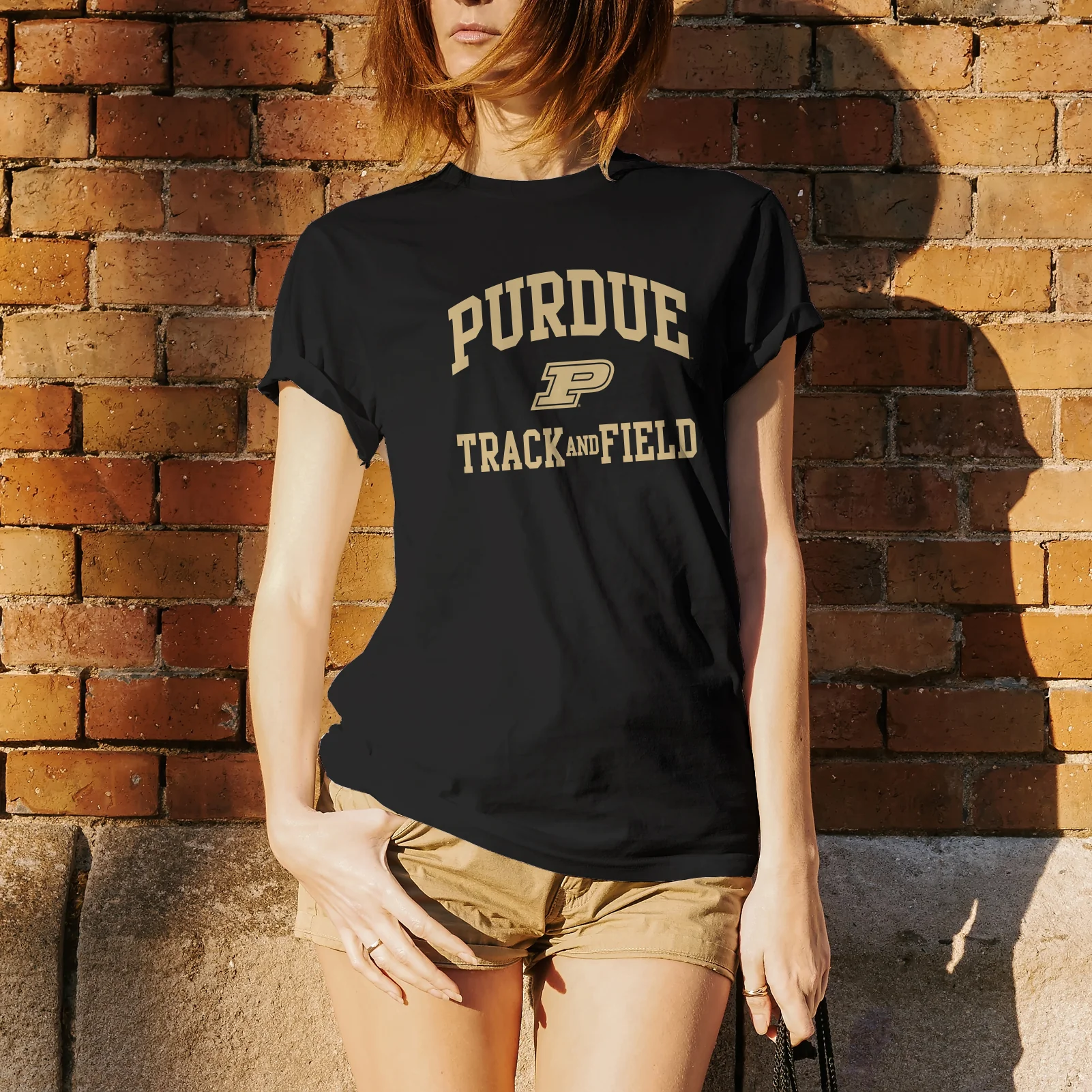 Purdue University Boilermakers Arch Logo Track & Field Short Sleeve T Shirt - Black - Image 4