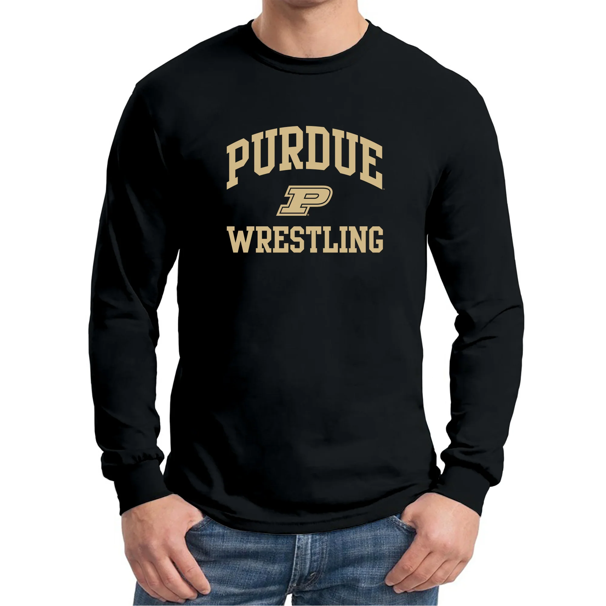 Purdue University Boilermakers Arch Logo Wrestling Long Sleeve T Shirt - Black - Image 3