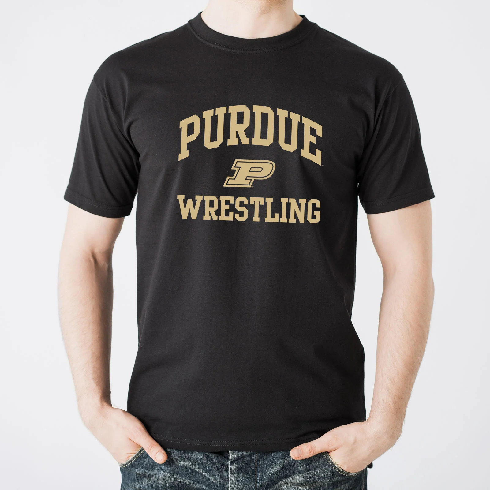 Purdue University Boilermakers Arch Logo Wrestling Short Sleeve T Shirt - Black - Image 3