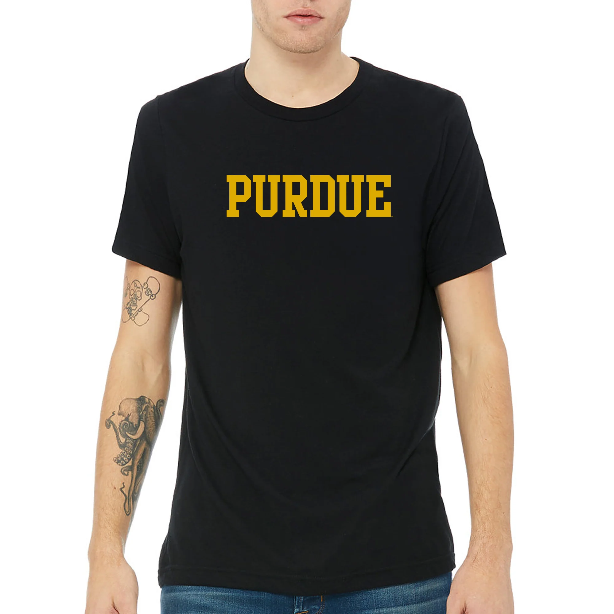 Purdue University Boilermakers Basic Block Canvas Triblend T Shirt - Solid Black Triblend - Image 3