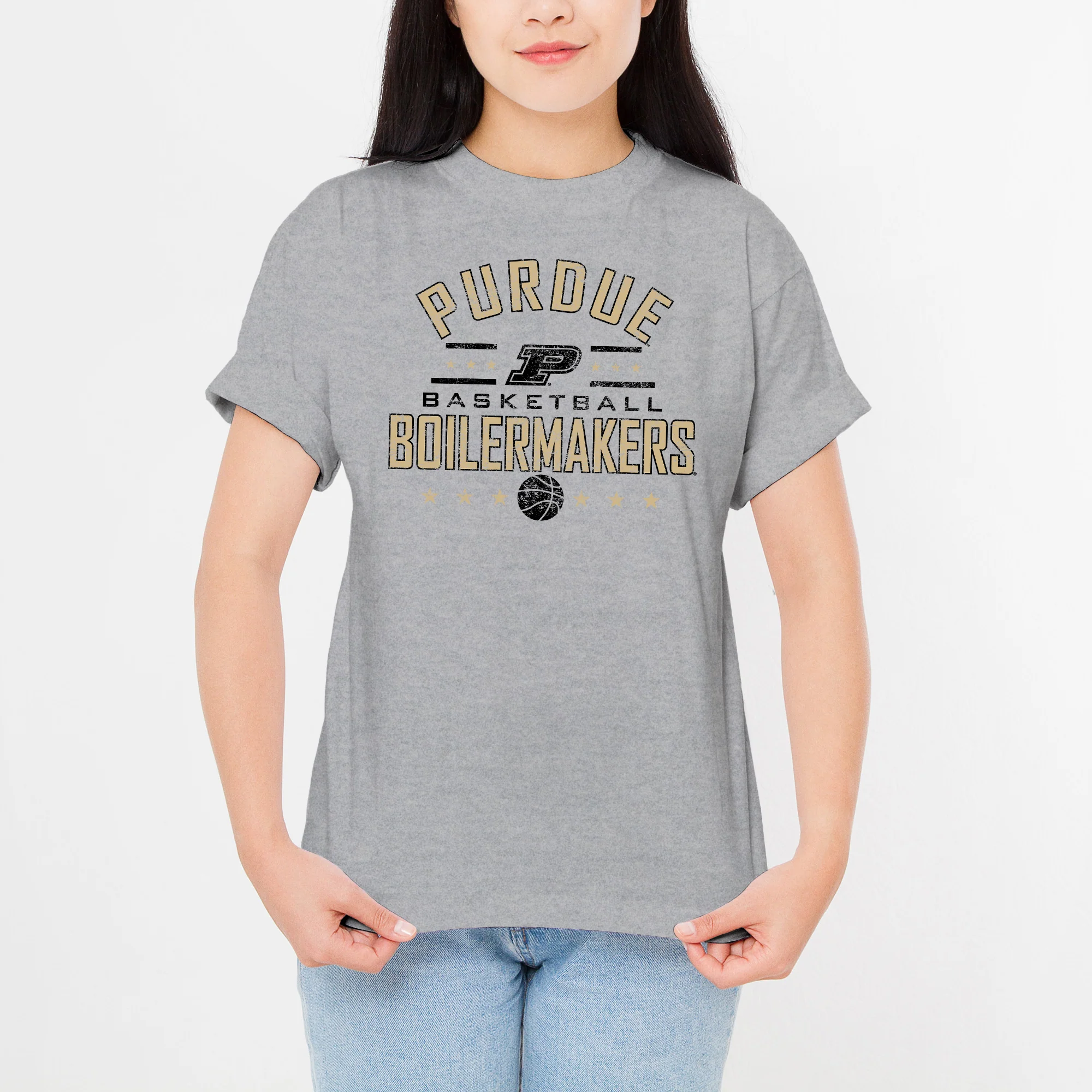Purdue University Boilermakers Basketball Arch Stars Short Sleeve T Shirt - Sport Grey - Image 3