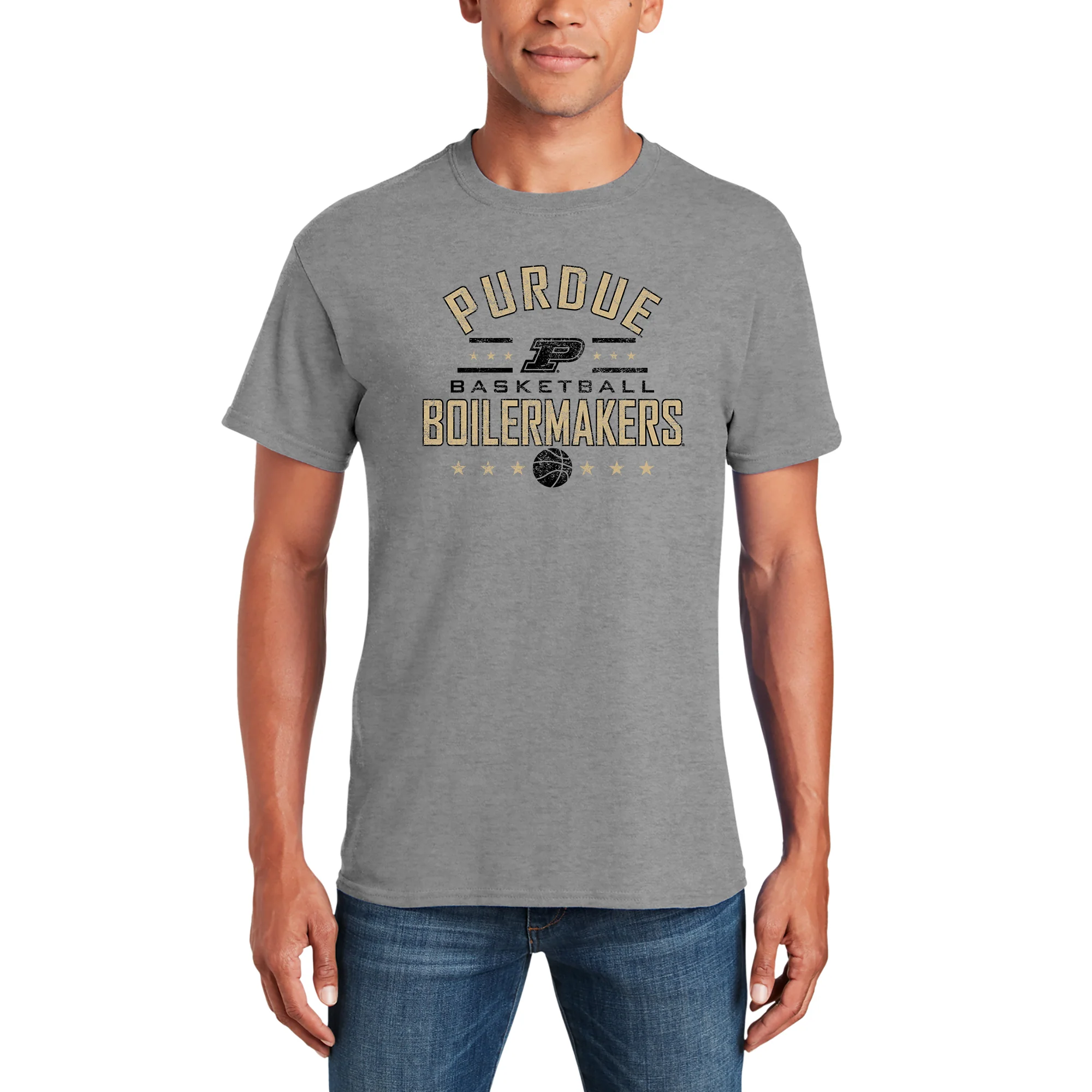 Purdue University Boilermakers Basketball Arch Stars Short Sleeve T Shirt - Sport Grey - Image 4