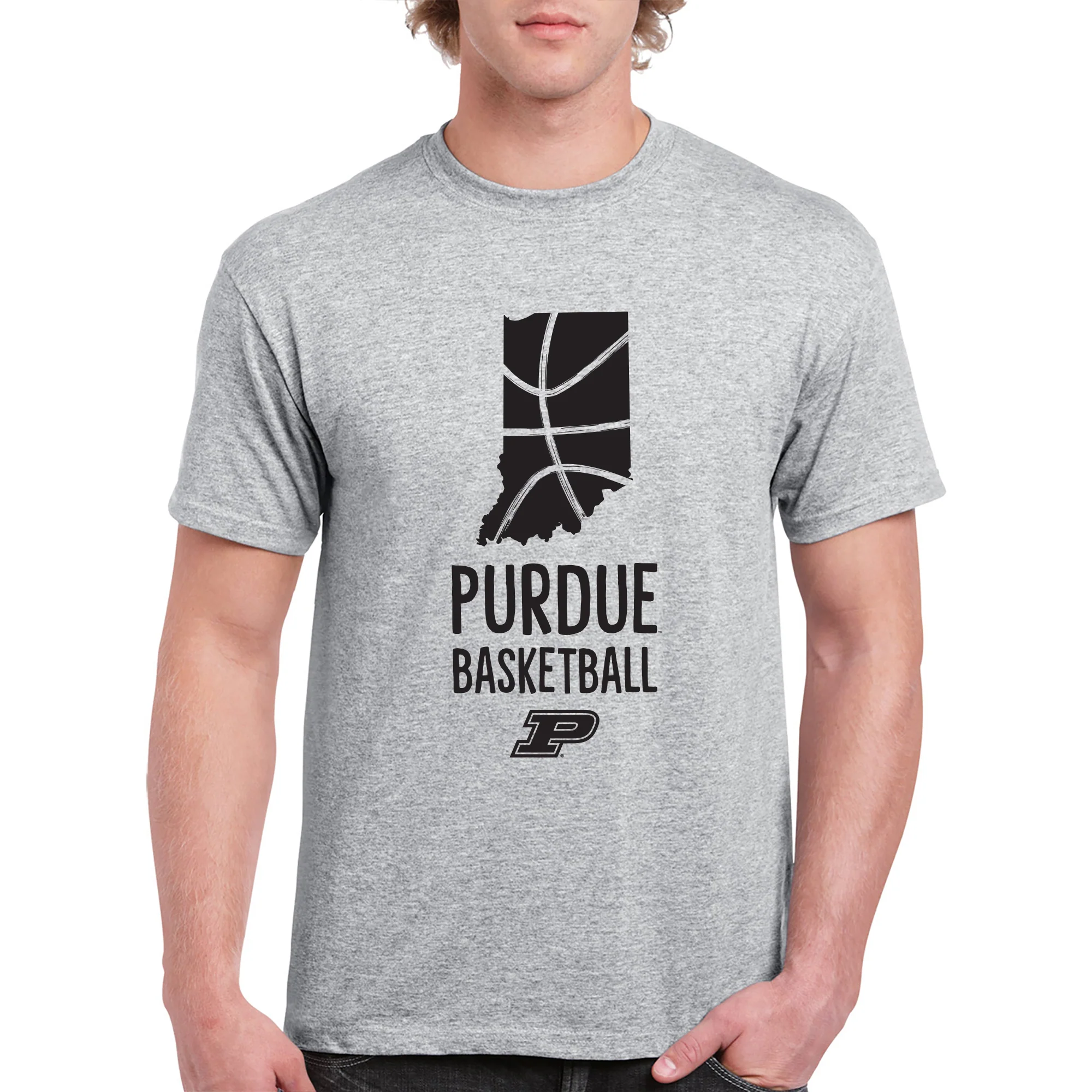 Purdue University Boilermakers Basketball Brush State Short Sleeve T Shirt - Sport Grey - Image 3
