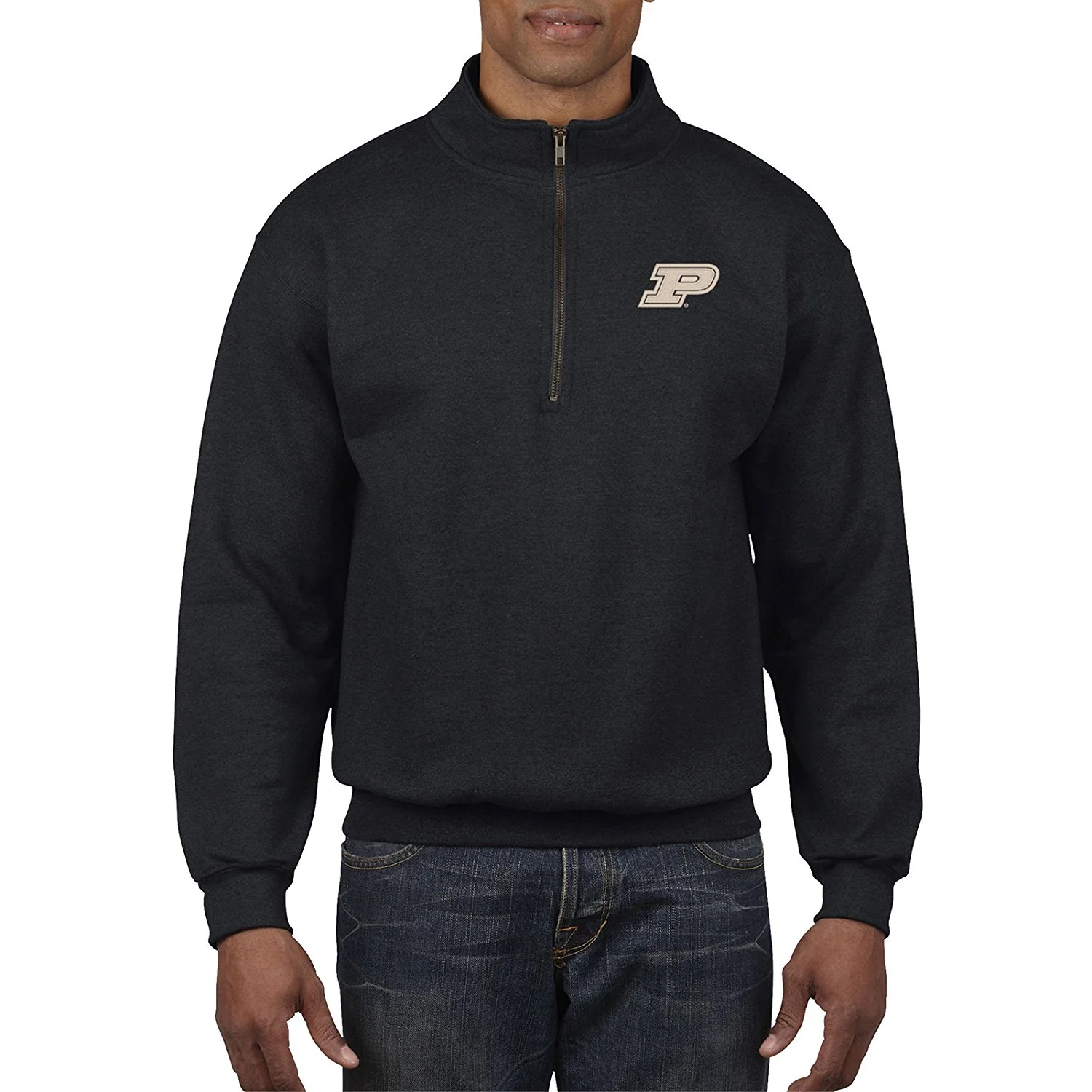 Purdue University Boilermakers Block P Embroidered Quarter-Zip Sweatshirt - Black - Image 4