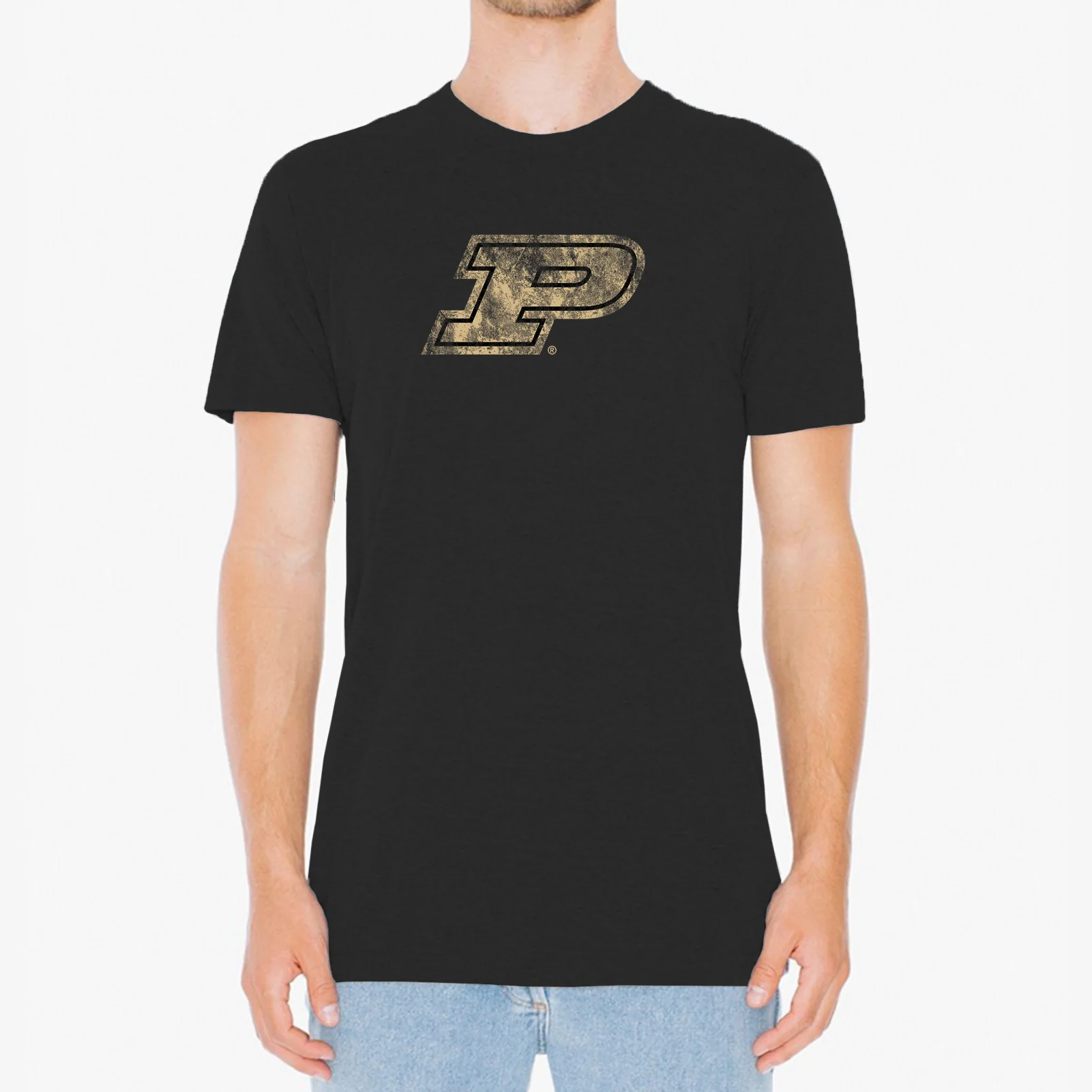 Purdue University Boilermakers Distress Logo Short Sleeve T Shirt - Vintage Black - Image 3