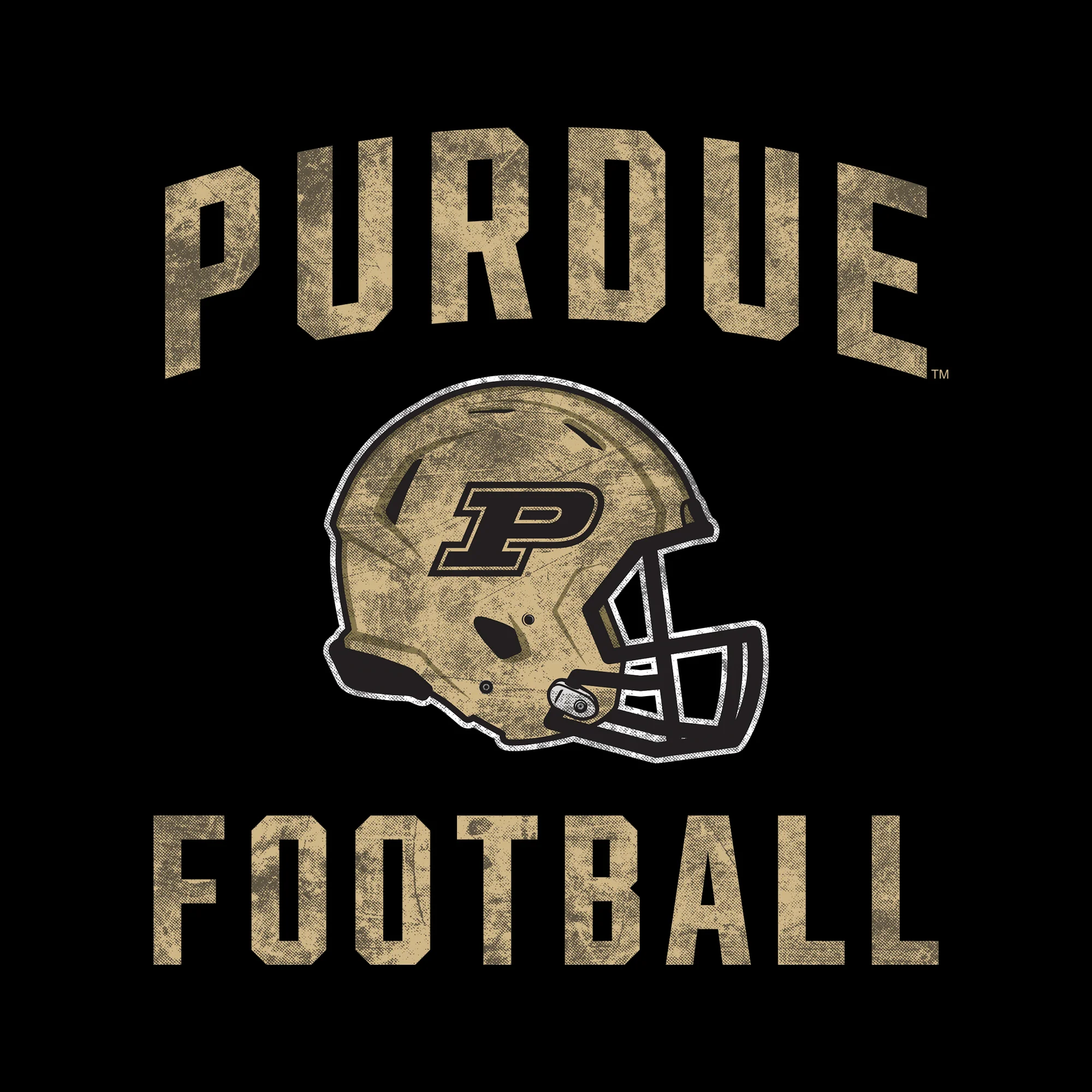 Purdue University Boilermakers Faded Football Helmet Canvas Triblend T Shirt - Solid Black Triblend - Image 2
