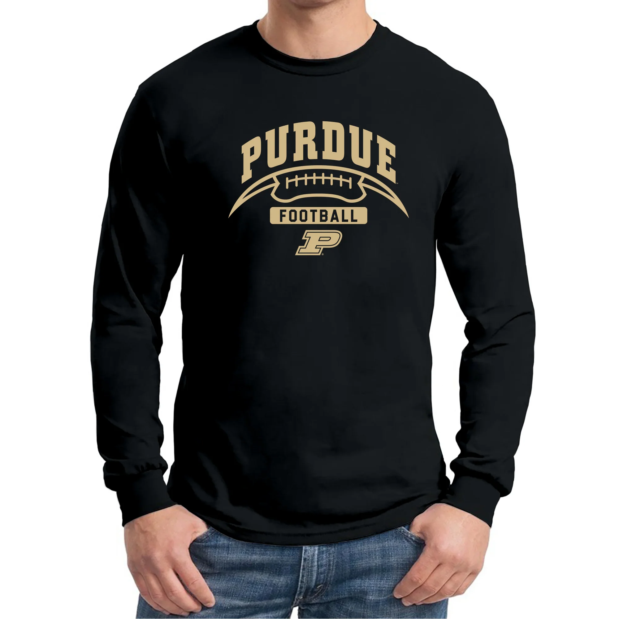 Purdue University Boilermakers Football Crescent Long Sleeve T Shirt - Black - Image 3