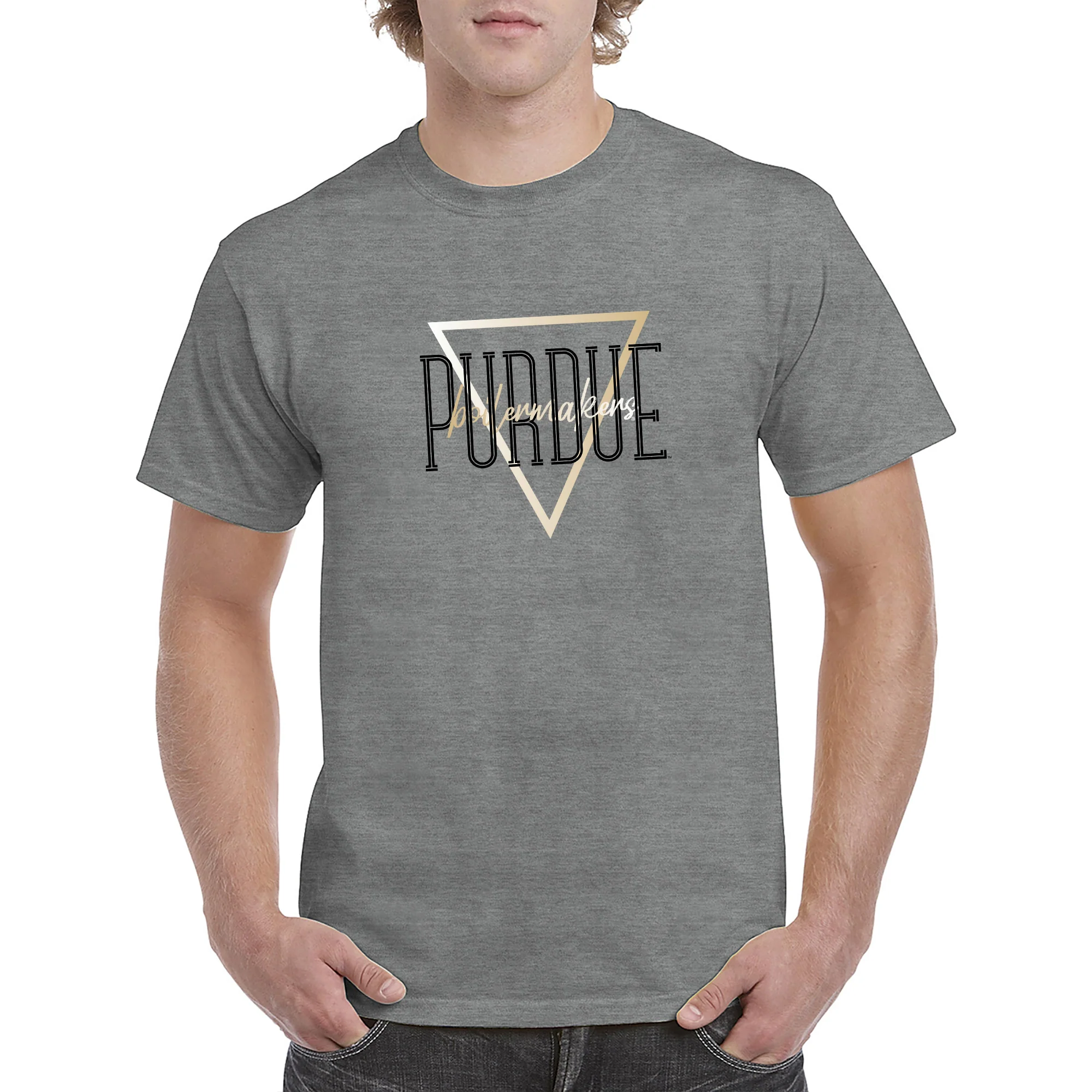 Purdue University Boilermakers Gradient Triangle Basic Cotton Short Sleeve T Shirt - Graphite Heather - Image 3