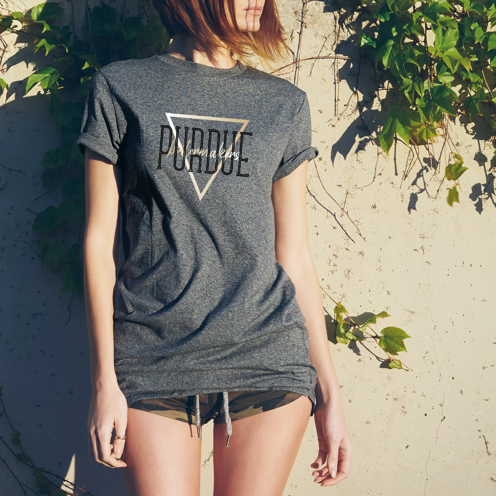 Purdue University Boilermakers Gradient Triangle Basic Cotton Short Sleeve T Shirt - Graphite Heather - Image 4