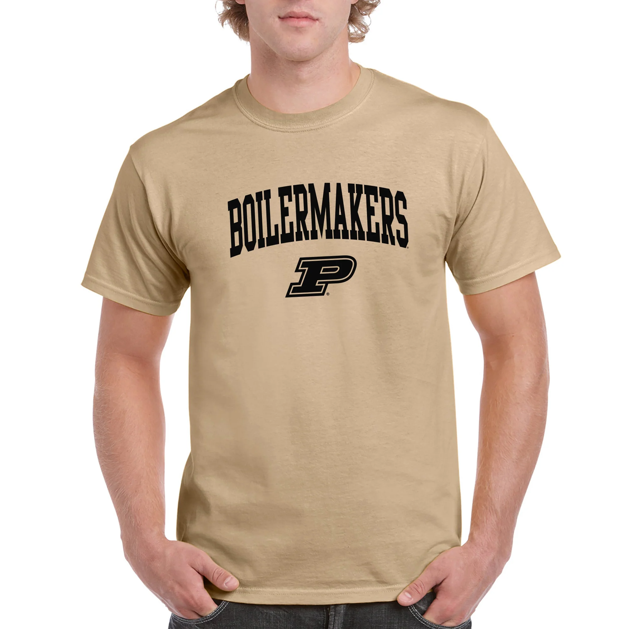 Purdue University Boilermakers Mascot Arch Logo Short Sleeve T Shirt - Vegas Gold - Image 3