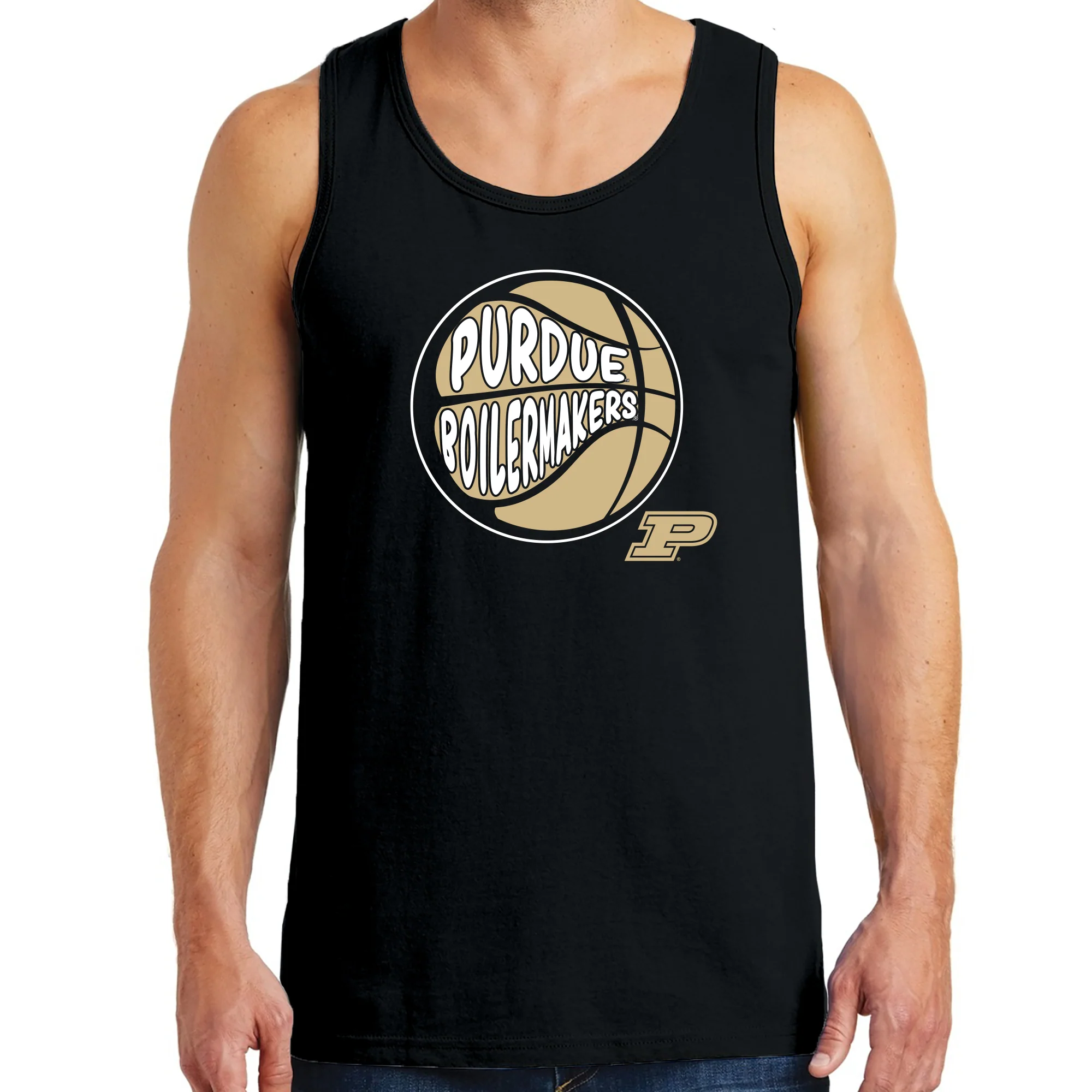 Purdue University Boilermakers Street Basketball Heavy Cotton Tank Top - Black - Image 3