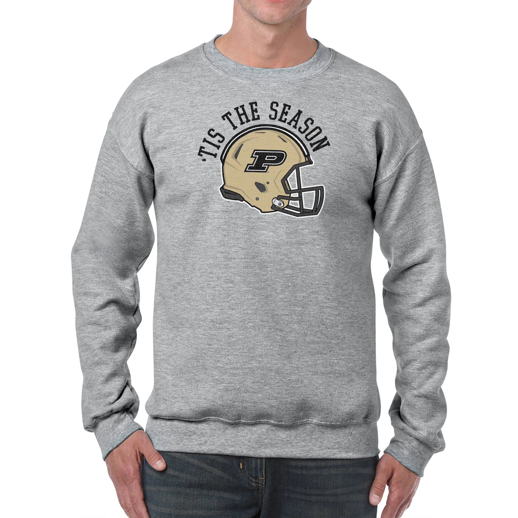 Purdue University Boilermakers Tis The Season Basic Cotton Crewneck Sweatshirt - Sport Grey - Image 3