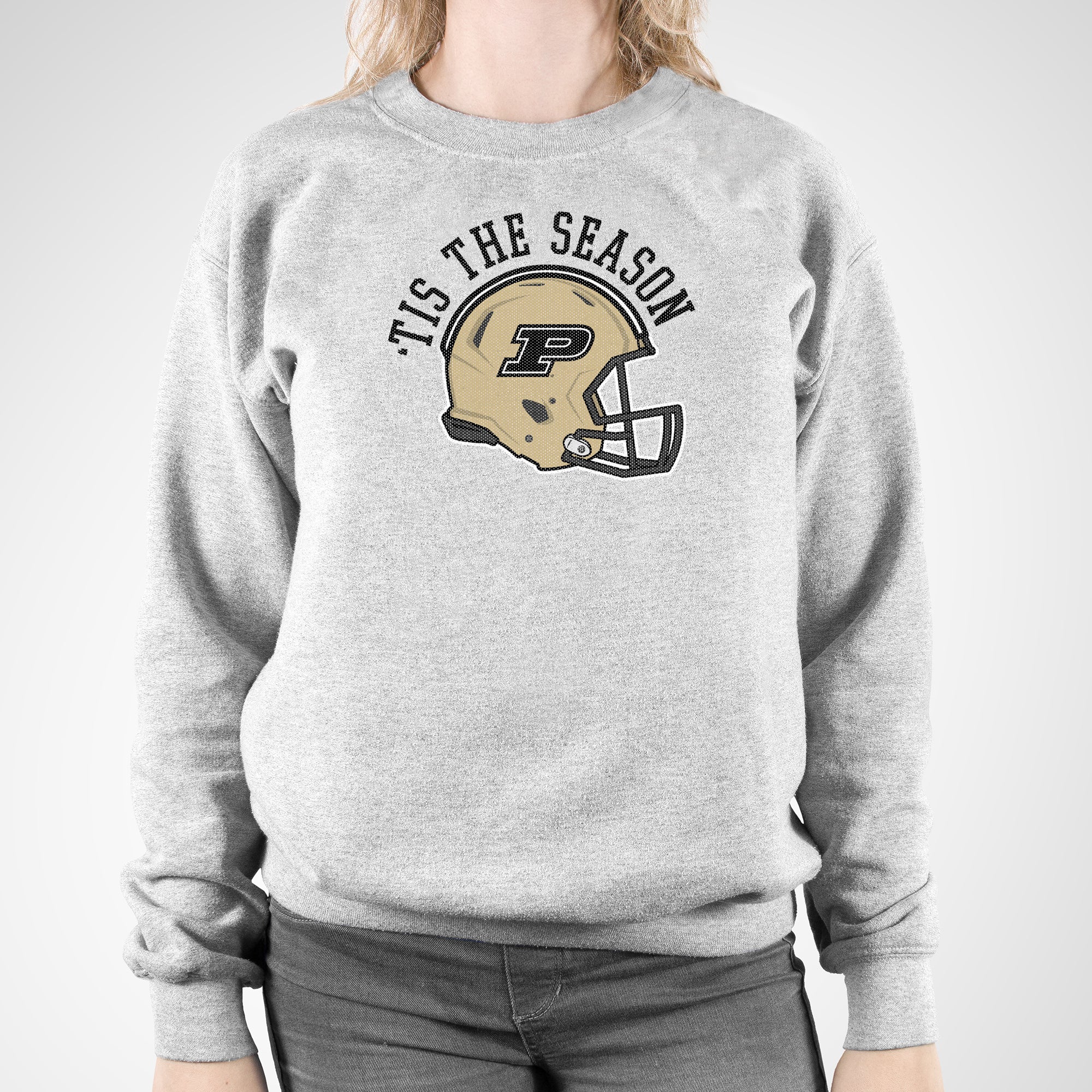 Purdue University Boilermakers Tis The Season Basic Cotton Crewneck Sweatshirt - Sport Grey - Image 4
