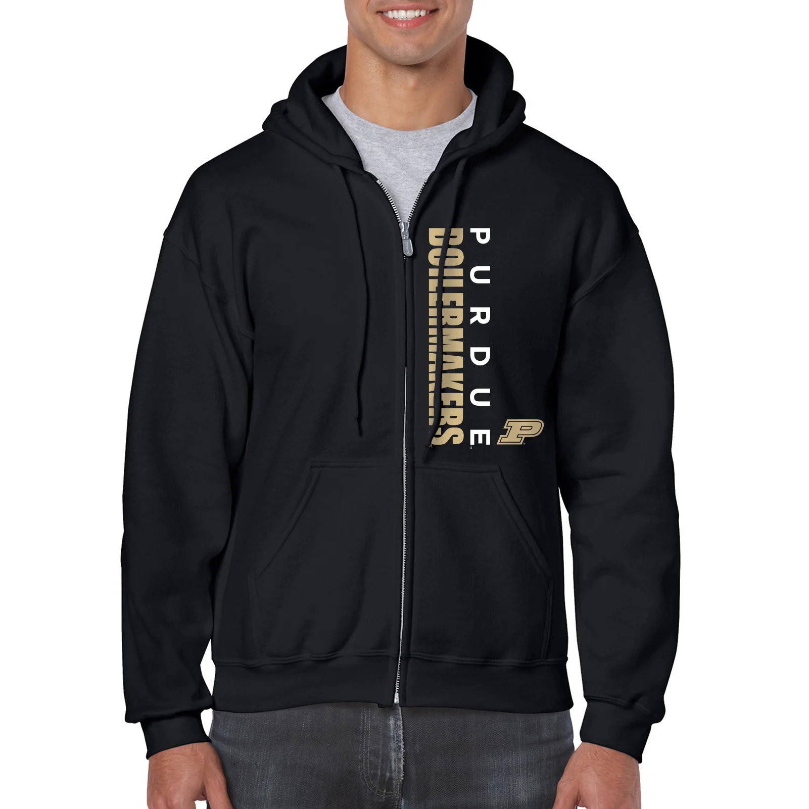 Purdue University Boilermakers Vertical Block Left Chest Full-Zip Hoodie - Black - Image 3