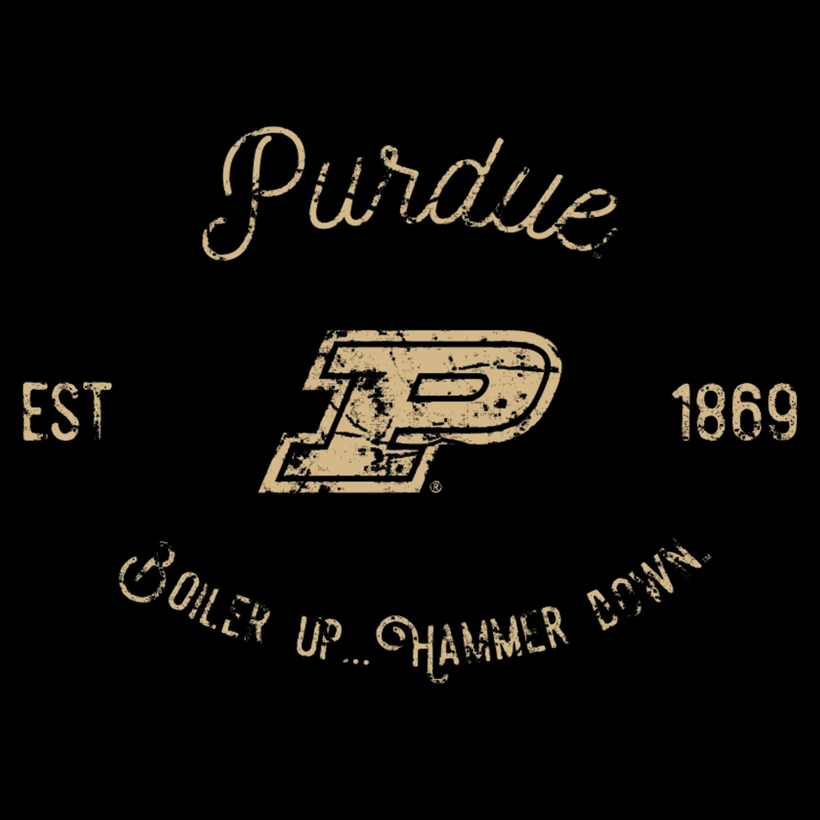 Purdue University Boilermakers Vintage Script Short Sleeve T Shirt - Black - Image 2