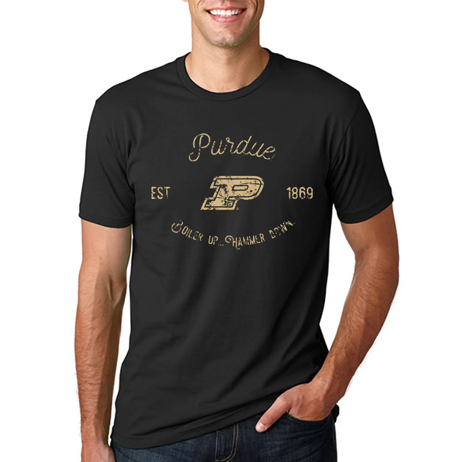 Purdue University Boilermakers Vintage Script Short Sleeve T Shirt - Black - Image 3