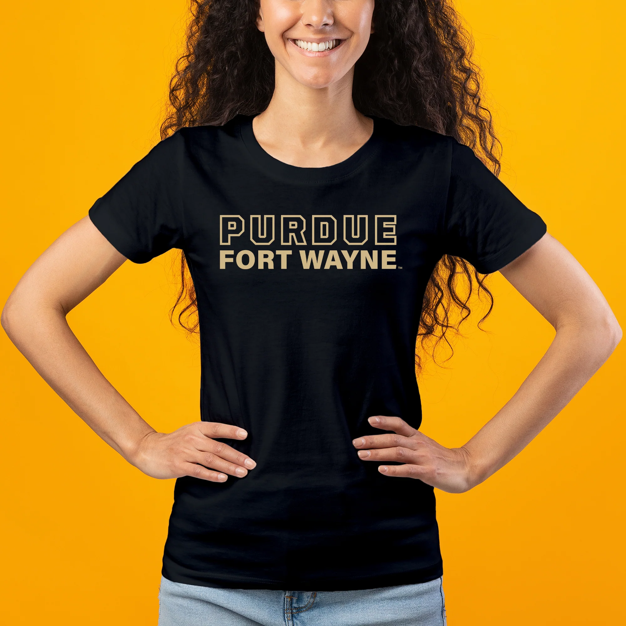 Purdue University Fort Wayne Mastodons Basic Block Womens Short Sleeve T Shirt - Black - Image 4