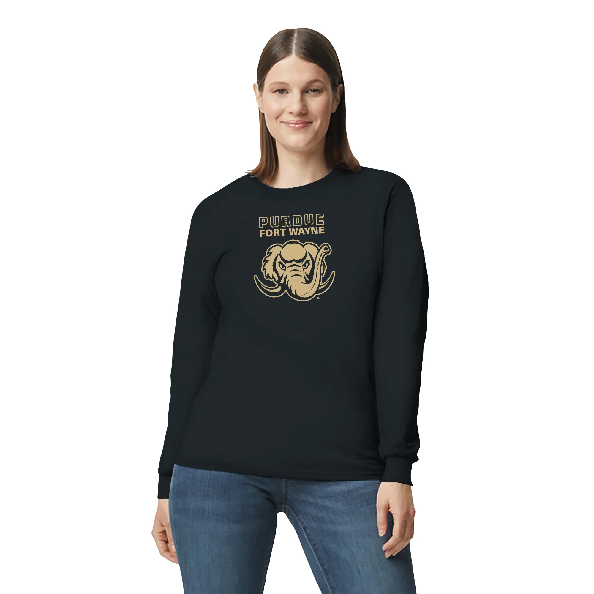 Purdue University Fort Wayne Mastodons Primary Logo Long Sleeve T Shirt - Black - Image 4