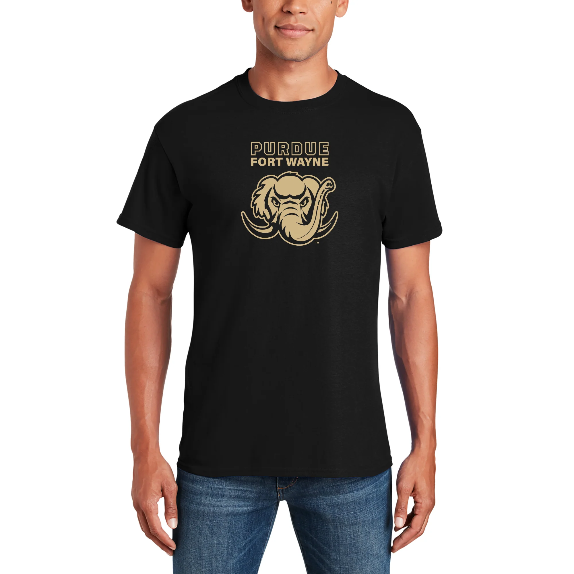 Purdue University Fort Wayne Mastodons Primary Logo Short Sleeve T Shirt - Black - Image 3