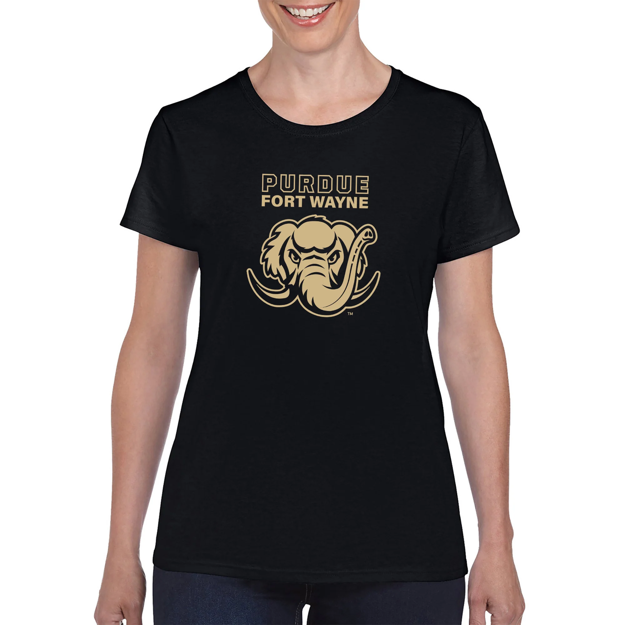 Purdue University Fort Wayne Mastodons Primary Logo Womens Short Sleeve T Shirt - Black - Image 3