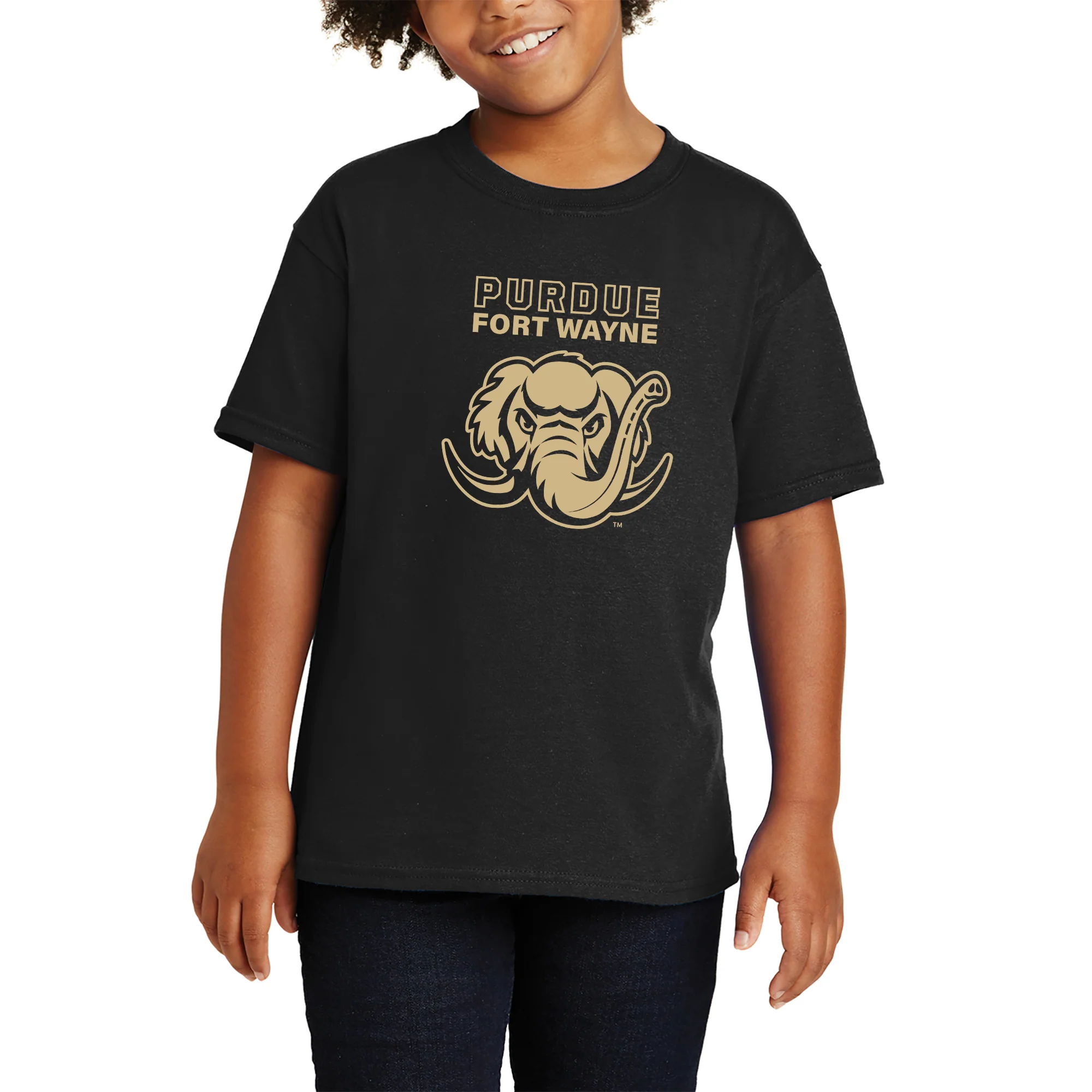 Purdue University Fort Wayne Mastodons Primary Logo Youth Short Sleeve T Shirt - Black - Image 4