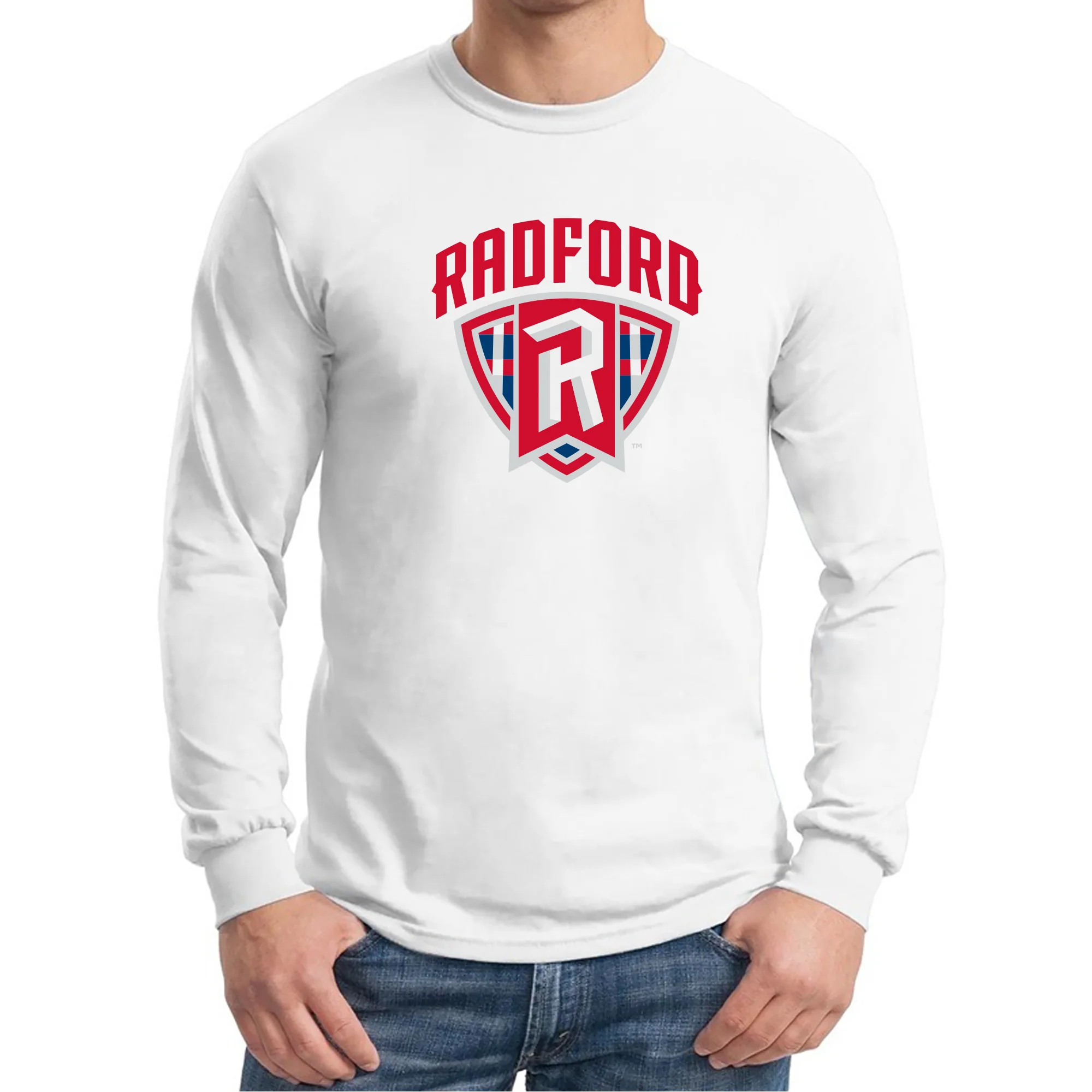 Radford University Highlanders Arch Logo Basic Cotton Long Sleeve T Shirt - White - Image 3