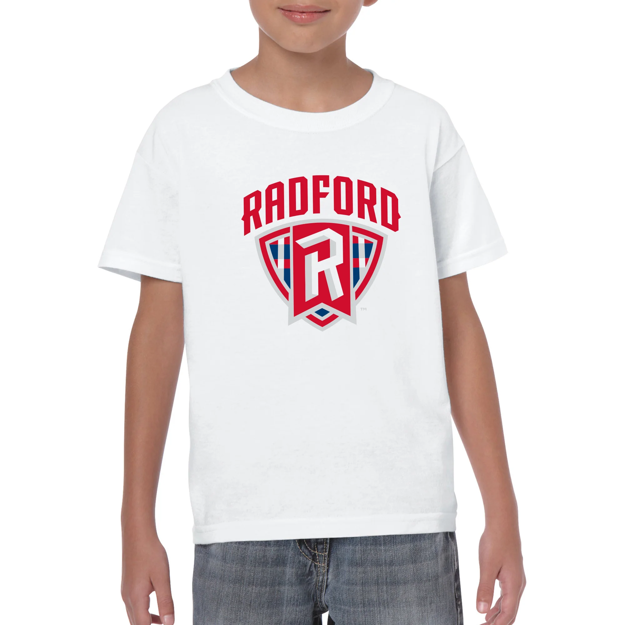 Radford University Highlanders Arch Logo Basic Cotton Short Sleeve Youth T Shirt - White - Image 3