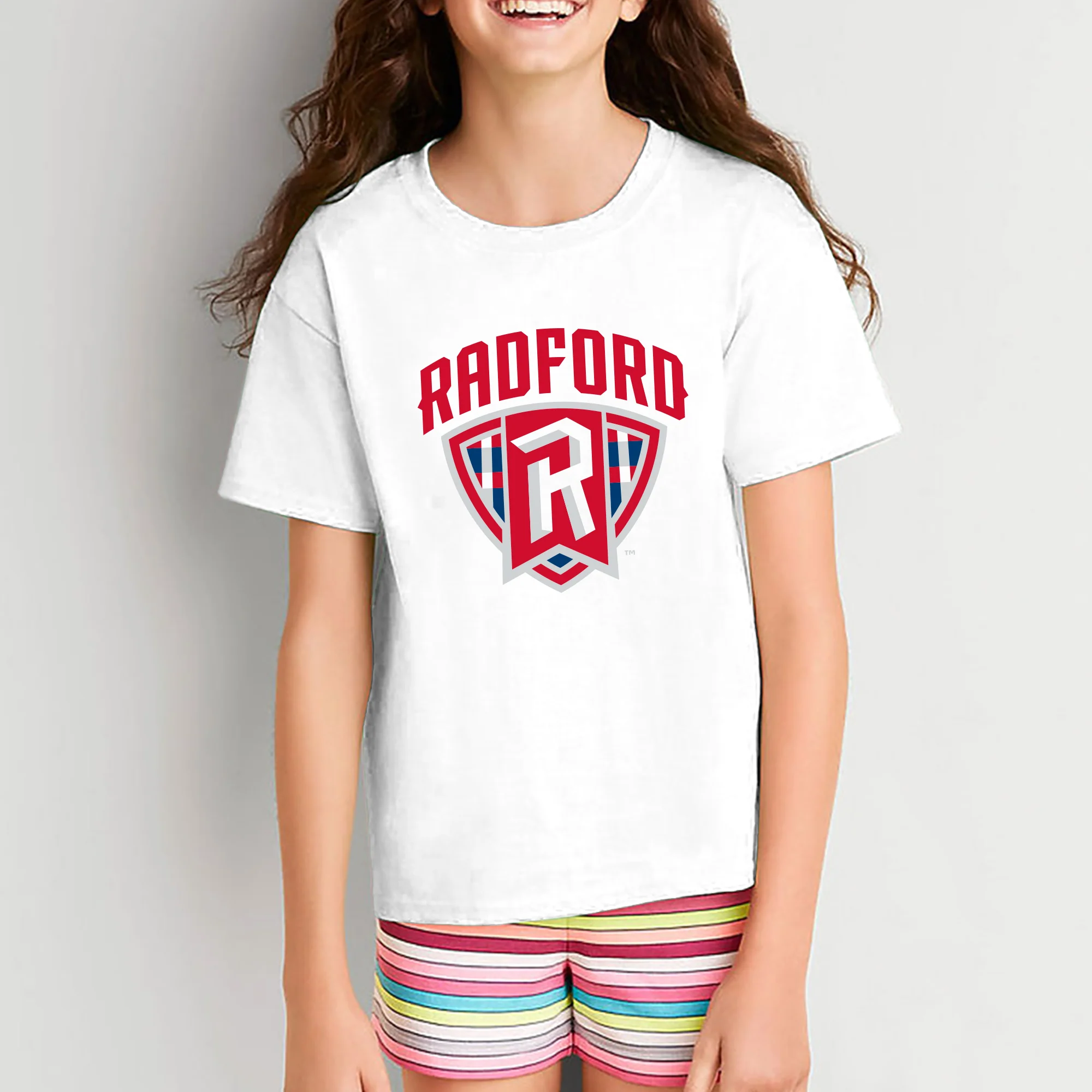 Radford University Highlanders Arch Logo Basic Cotton Short Sleeve Youth T Shirt - White - Image 4