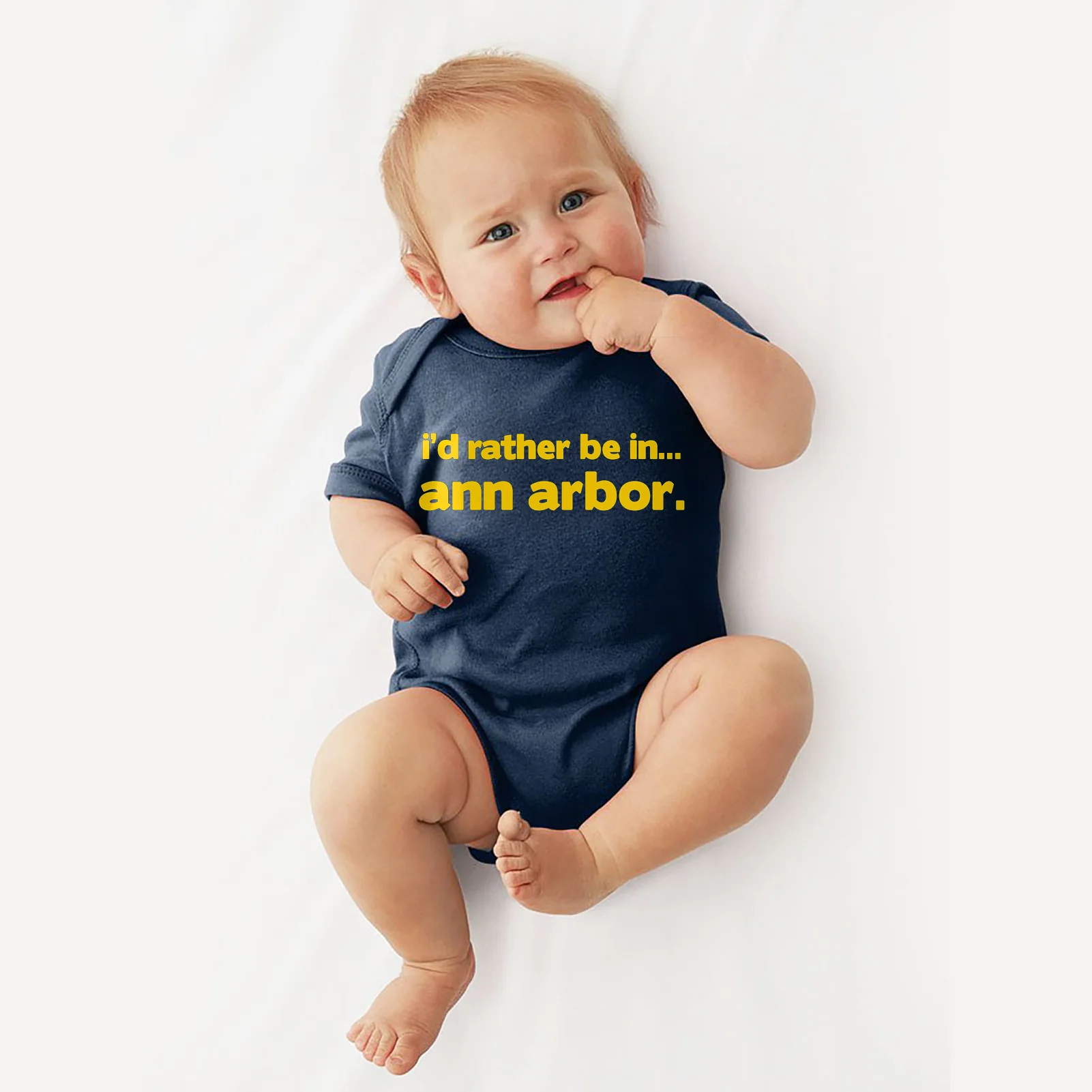 I'd Rather Be in Ann Arbor Michigan Rabbit Skins Infant Creeper - Navy - Image 3