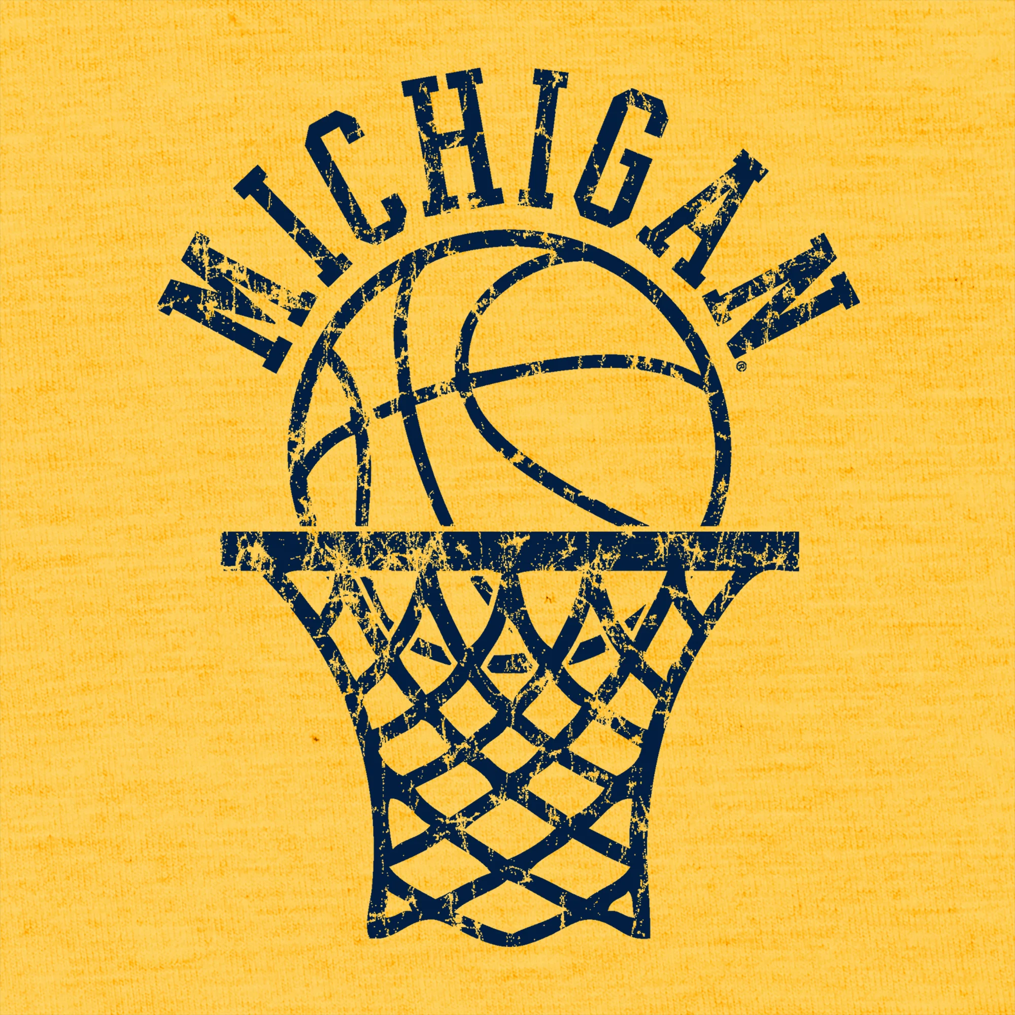 University of Michigan Wolverines Retro Basketball Hoop Canvas Triblend Short Sleeve T Shirt - Yellow Gold - Image 2