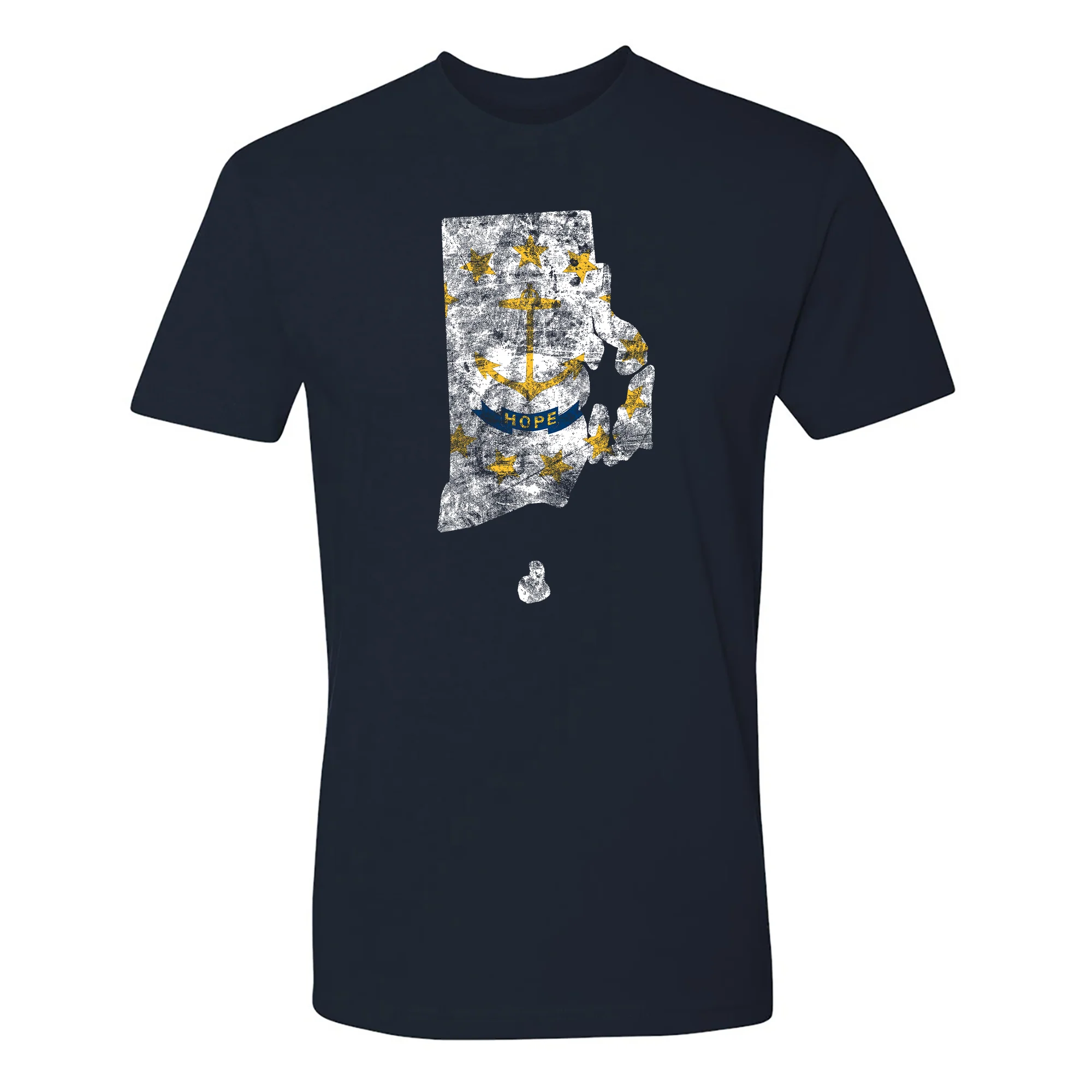 Rhode Island Distressed State Flag Outline NLA T-Shirt - Midnight Navy