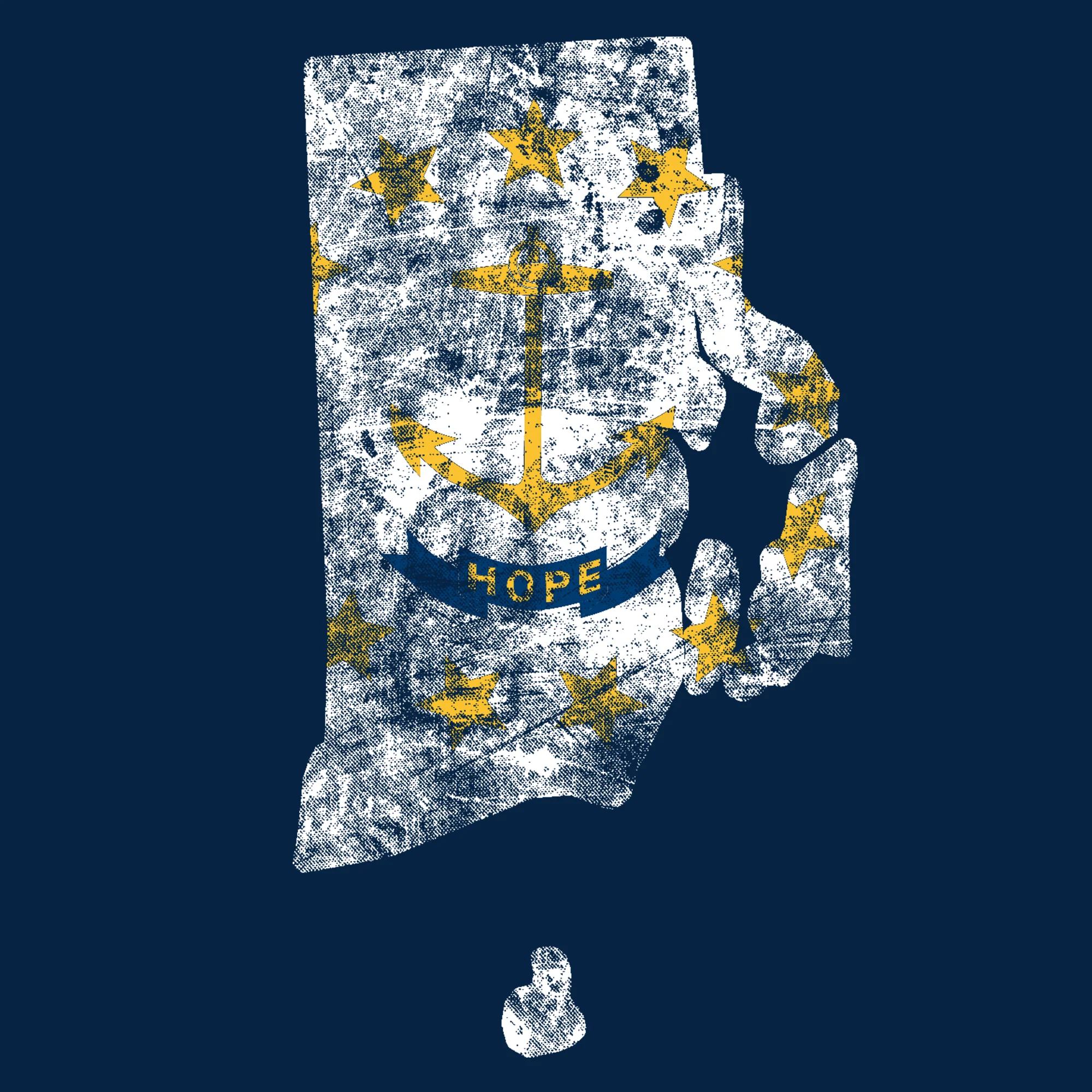 Rhode Island Distressed State Flag Outline NLA T-Shirt - Midnight Navy - Image 2