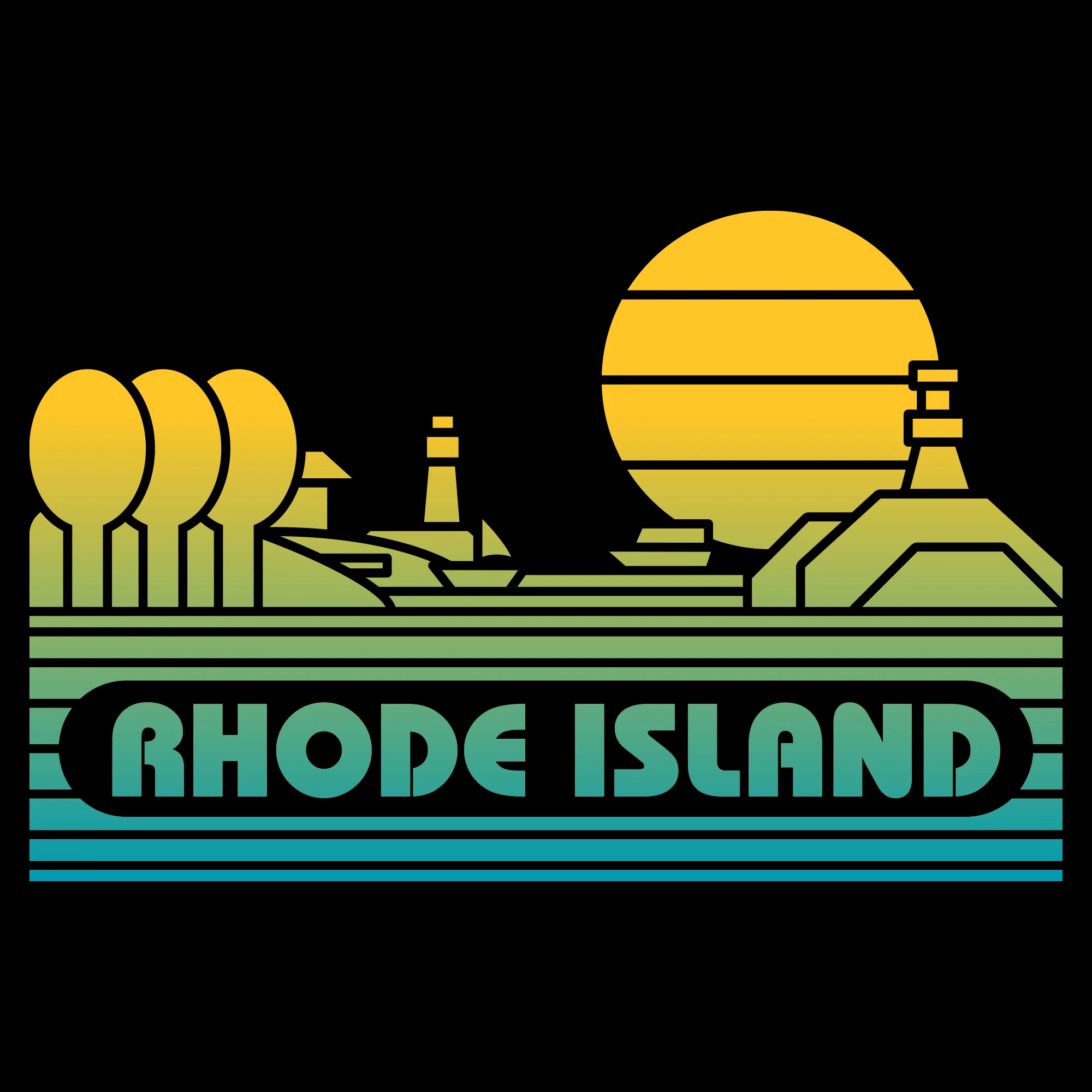 Rhode Island Groovy Sunset T-Shirt - Black - Image 2