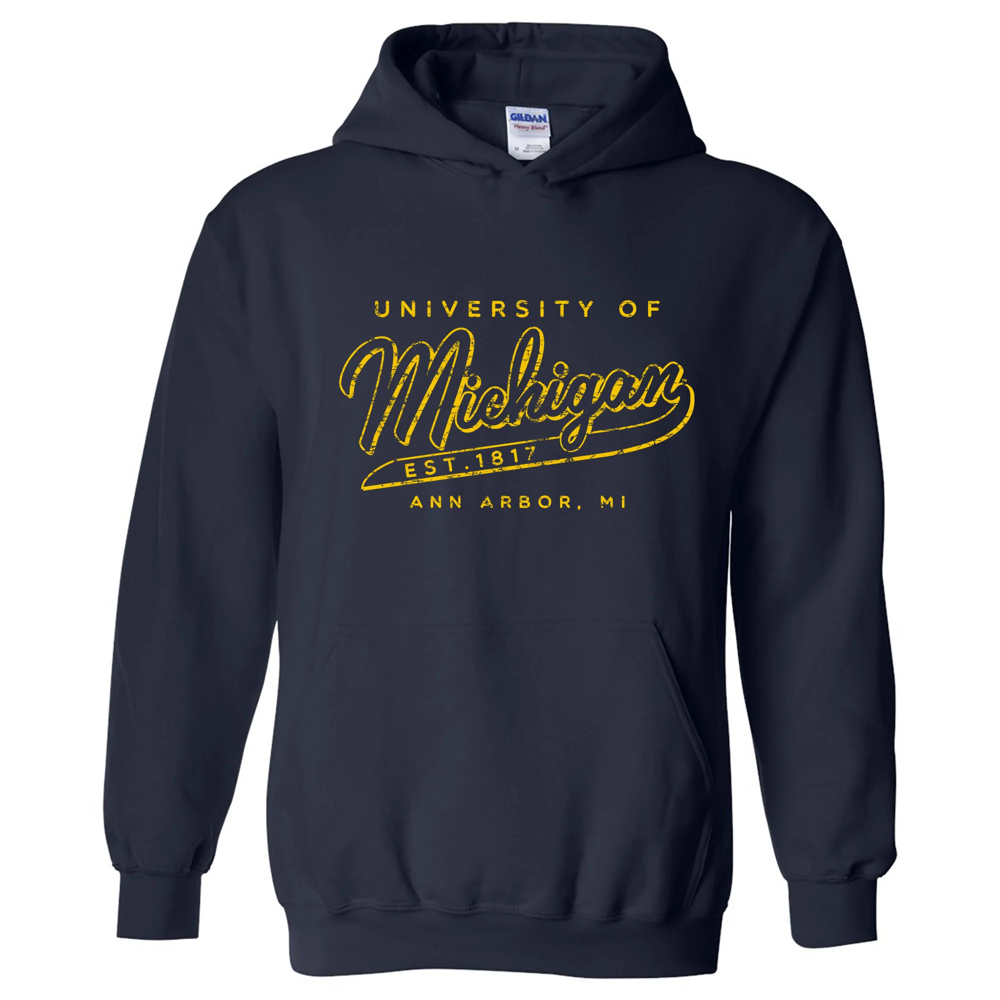 University of Michigan Road Trip Script Heavy Blend Hoodie - Navy