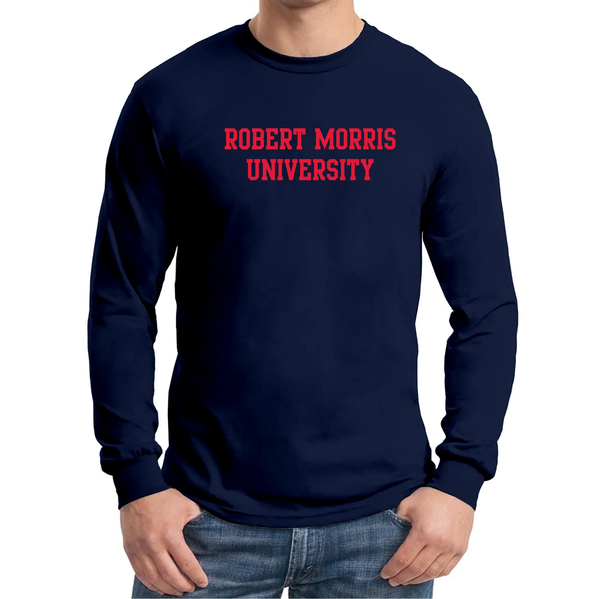 Robert Morris University Colonials Basic Block Long Sleeve T Shirt - Navy - Image 3