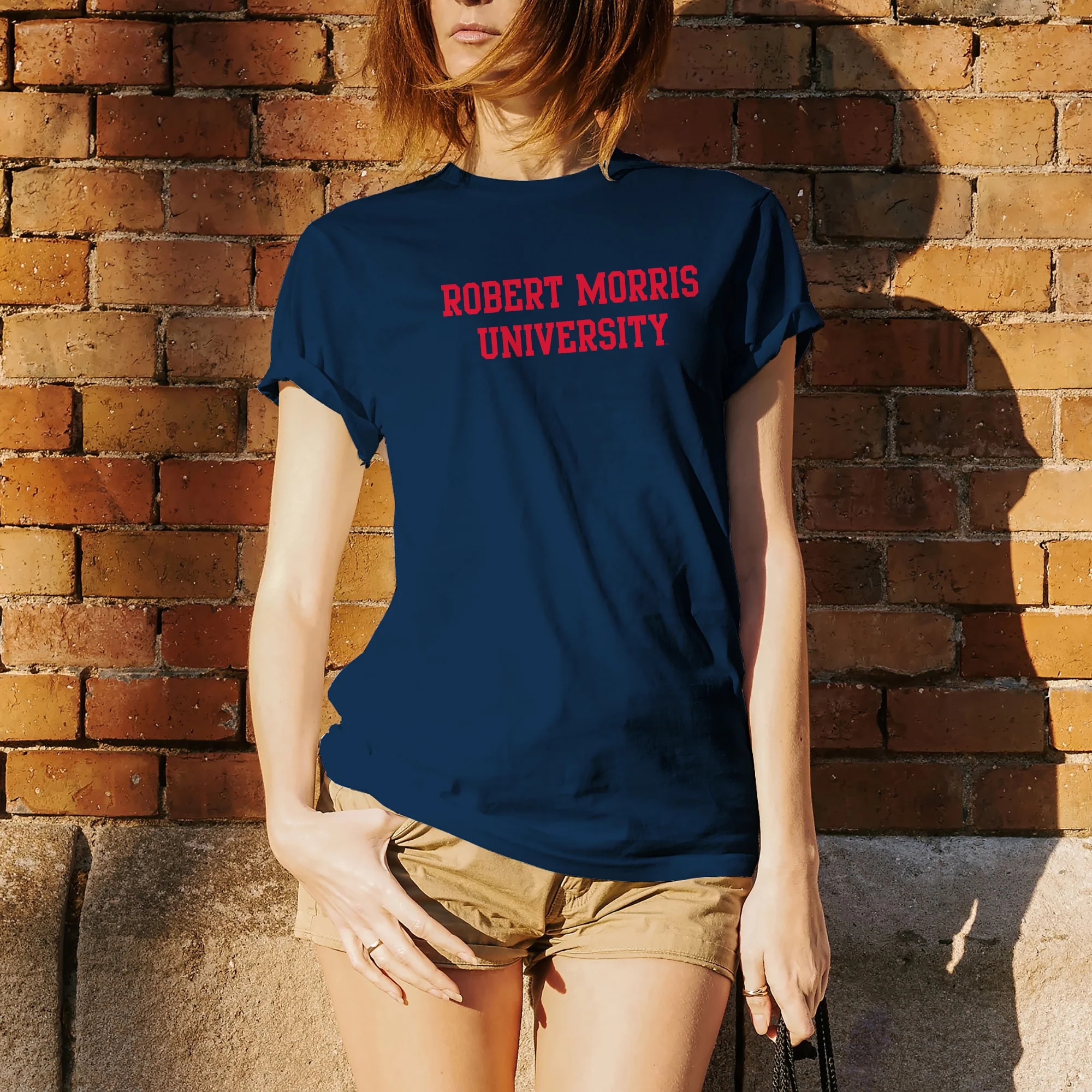 Robert Morris University Colonials Basic Block Short Sleeve T Shirt - Navy - Image 4