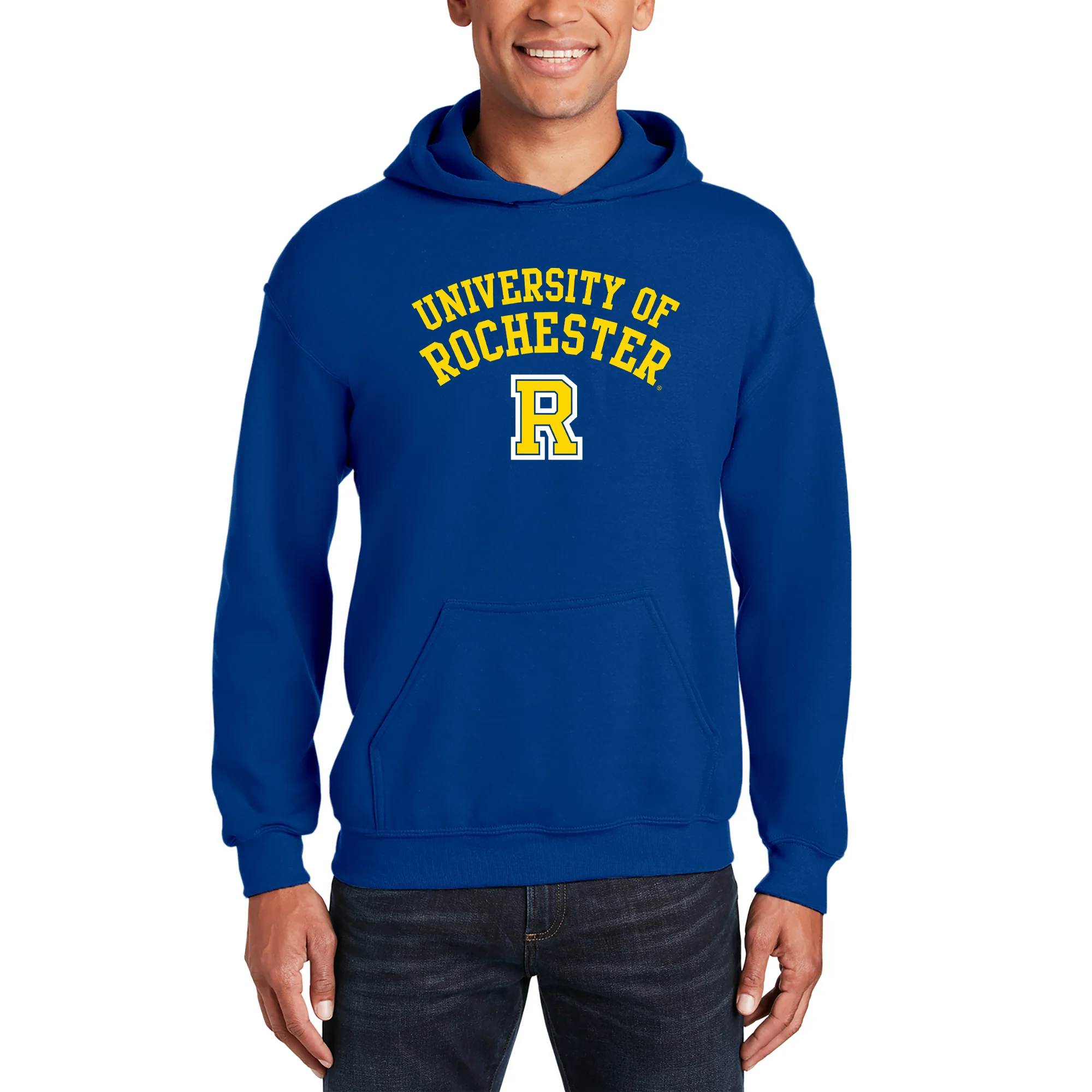 University of Rochester Yellowjackets Arch Logo Heavy Blend Hoodie - Royal - Image 3