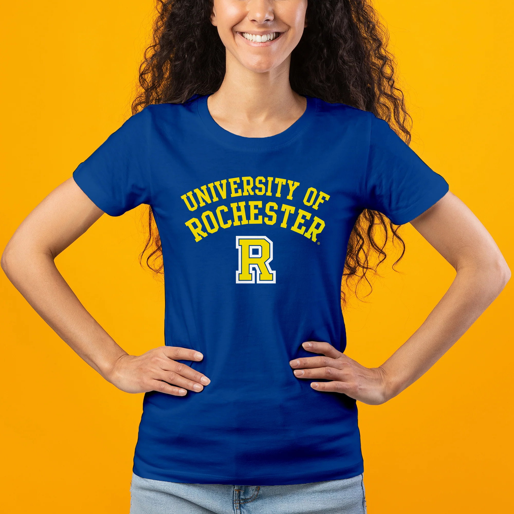 University of Rochester Yellowjackets Arch Logo Womens Short Sleeve T Shirt - Royal - Image 3